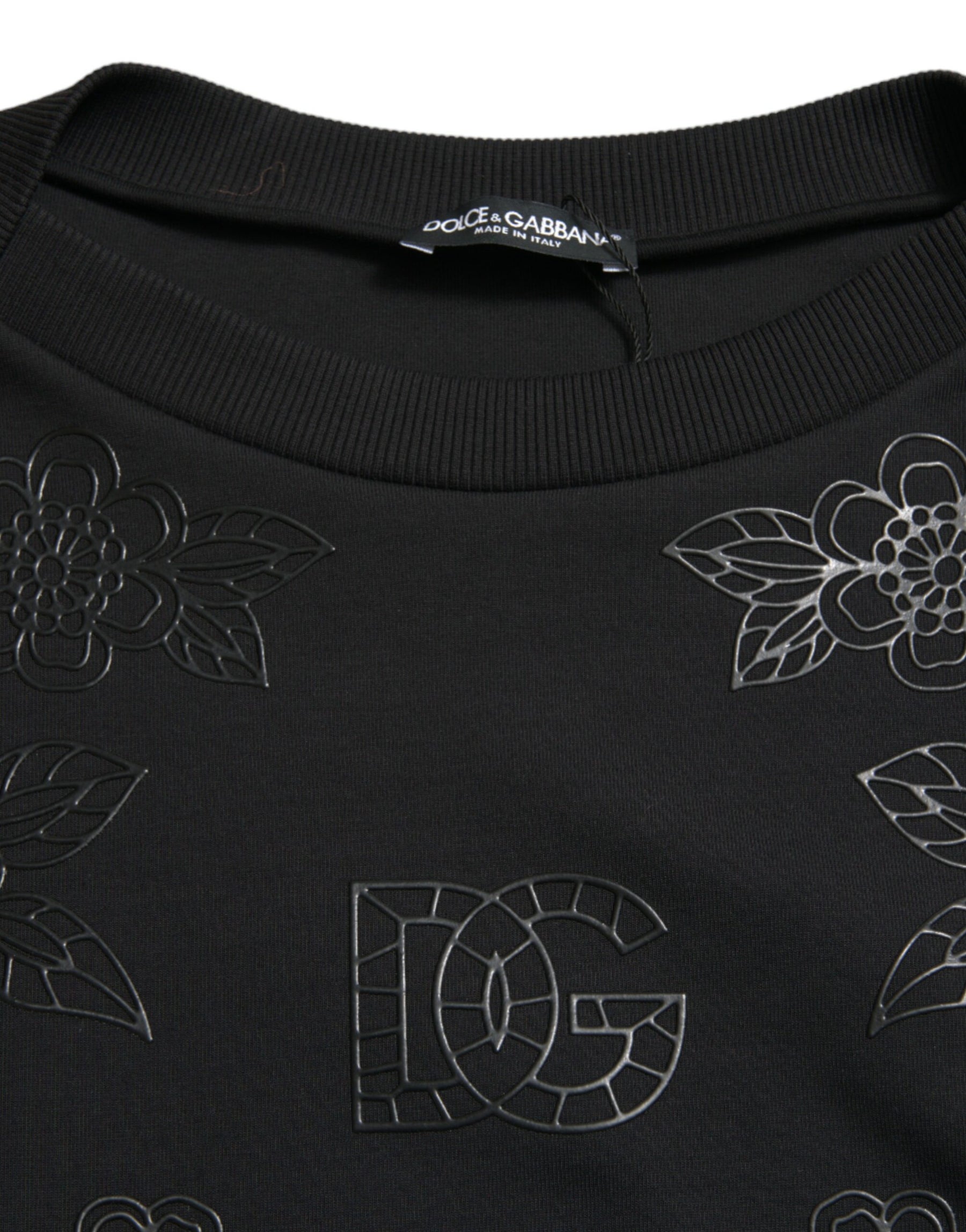 Dolce & Gabbana Black Pullover Floral Logo Applique Sweater | Regal Royce
