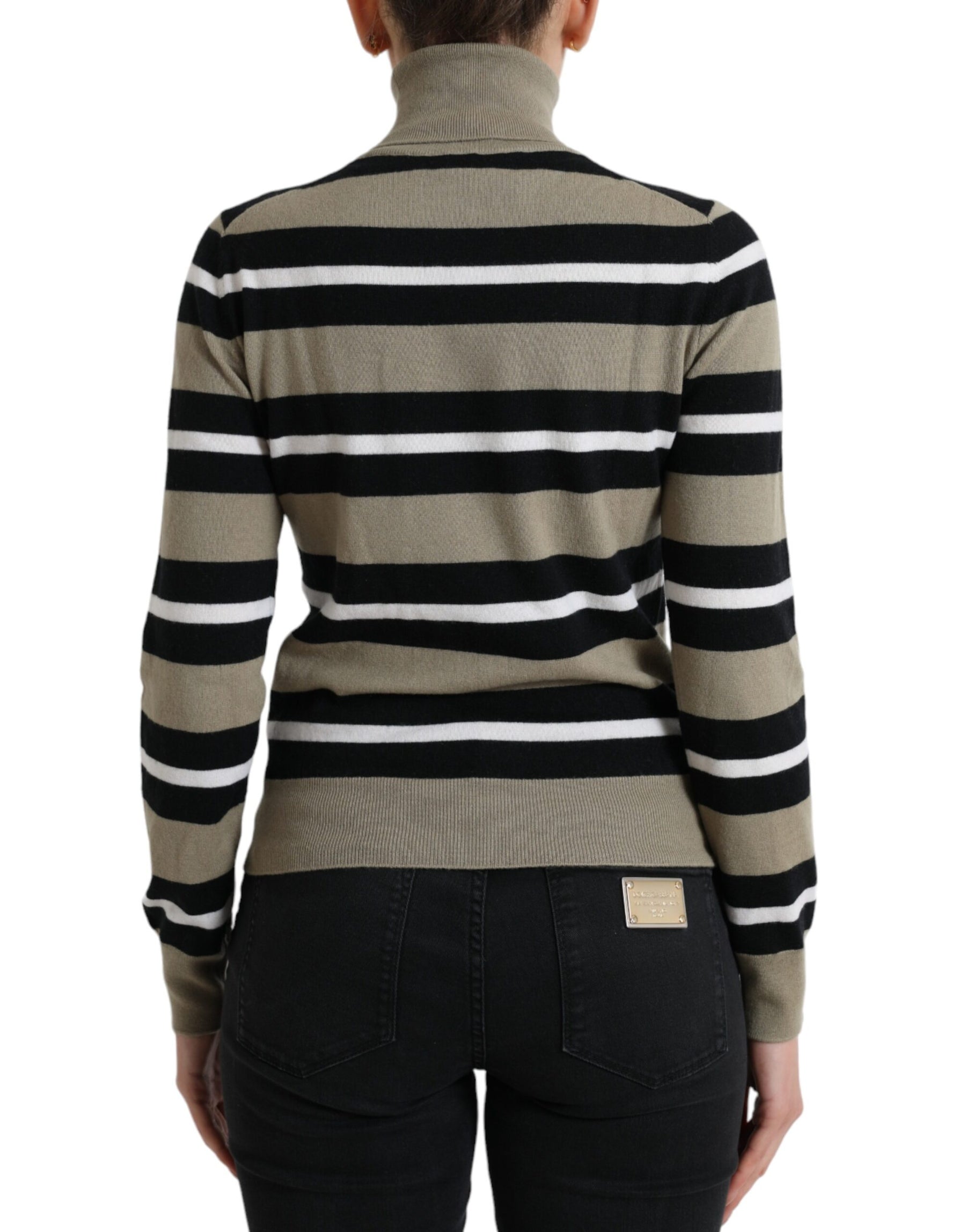 Dolce & Gabbana Multicolor Stripes Logo Turtle Neck Pullover Sweater | Regal Royce