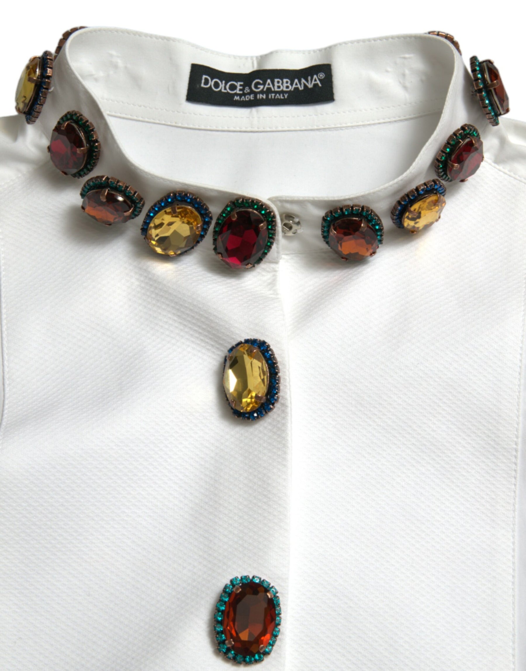Dolce & Gabbana White Cotton Crystals Embellished Shirt Top | Regal Royce