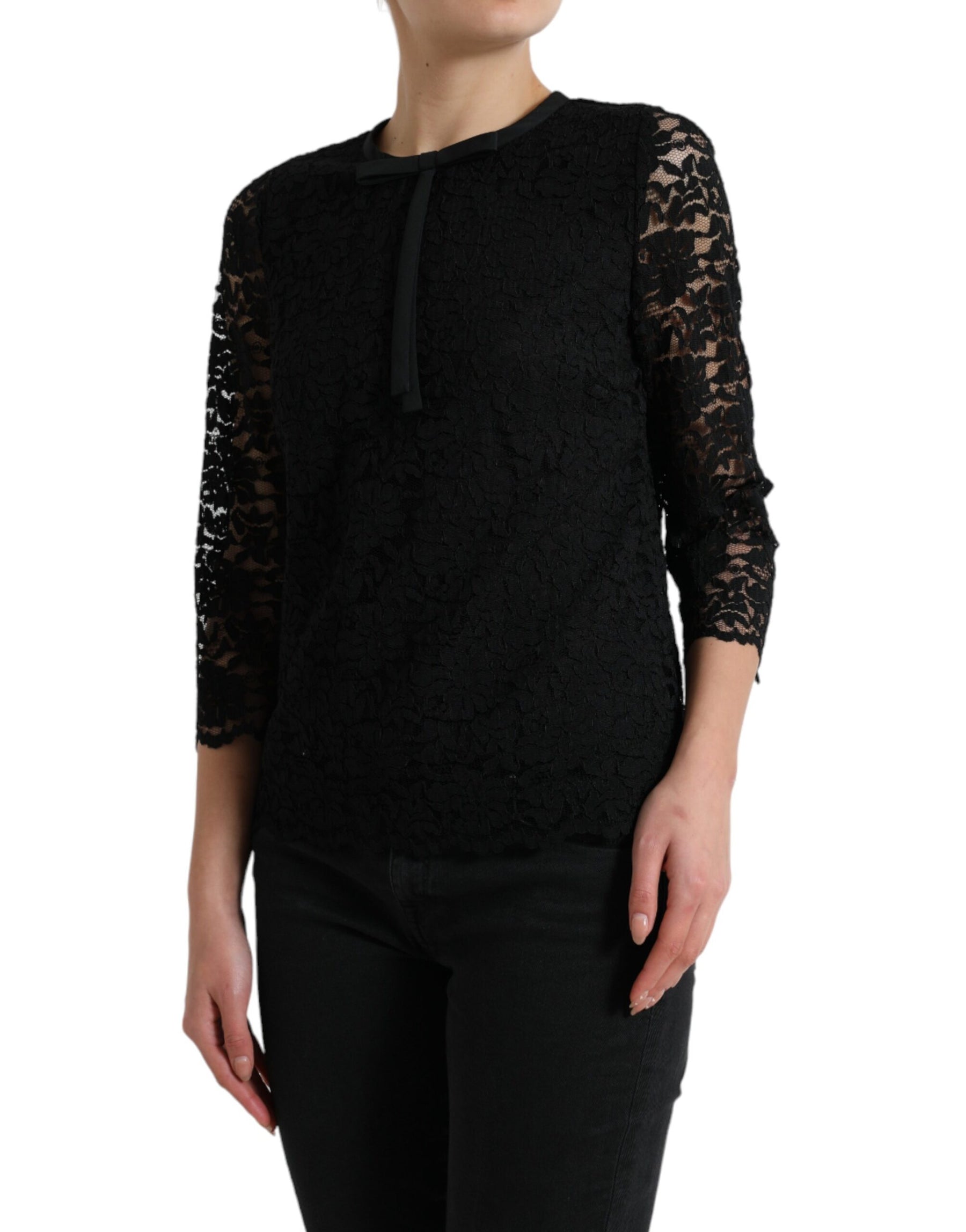 Dolce & Gabbana Black STAFF Blouse Floral Lace Nylon Top | Regal Royce