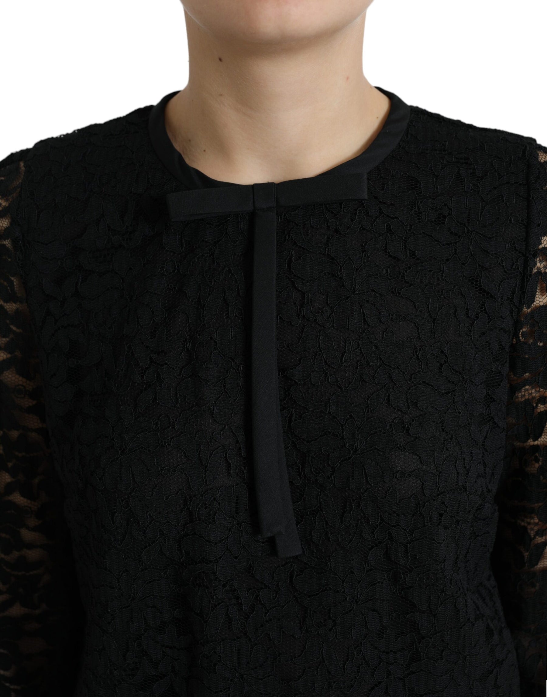Dolce & Gabbana Black STAFF Blouse Floral Lace Nylon Top | Regal Royce