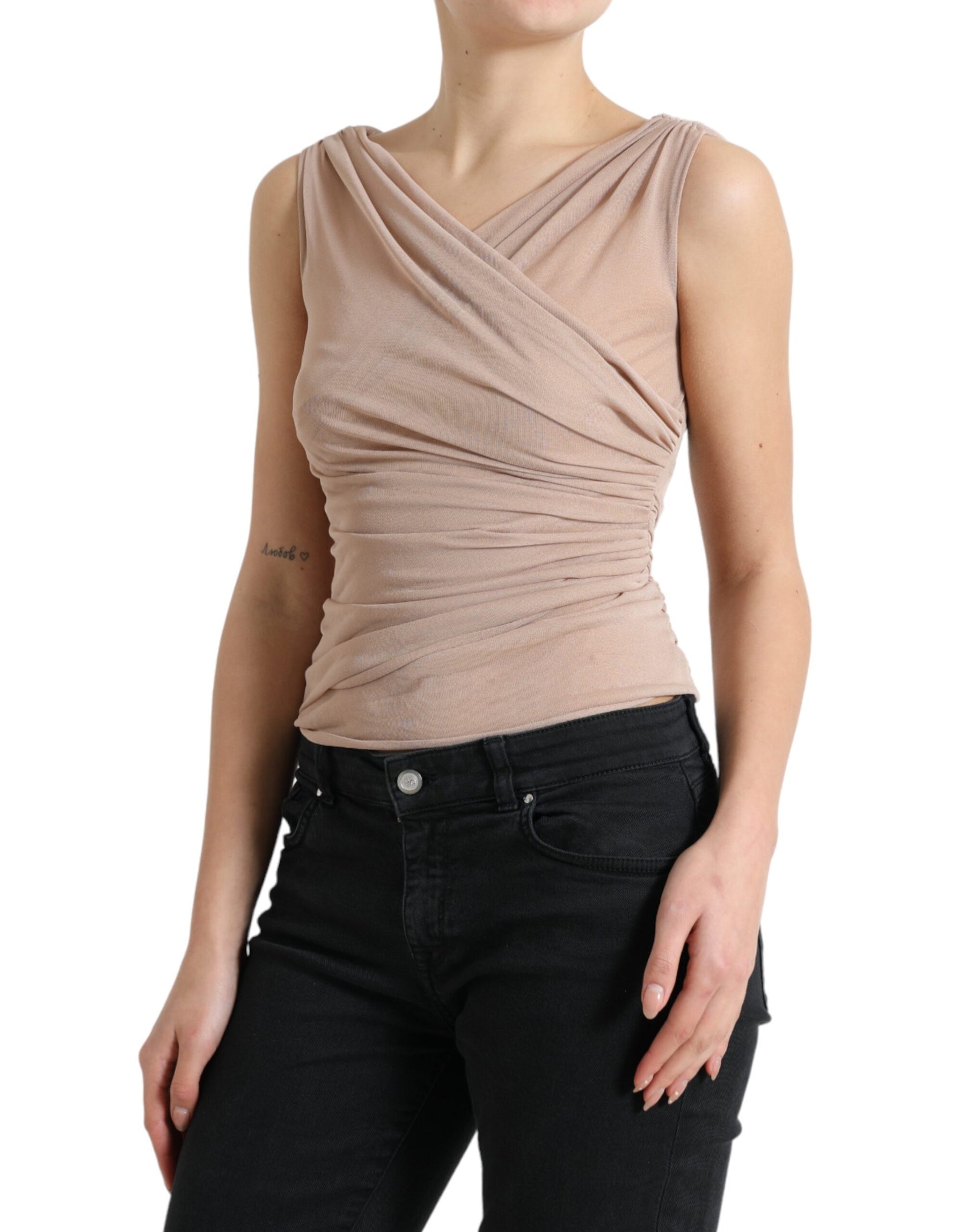 Dolce & Gabbana Beige Viscose V-neck Sleeveless Tank Top | Regal Royce