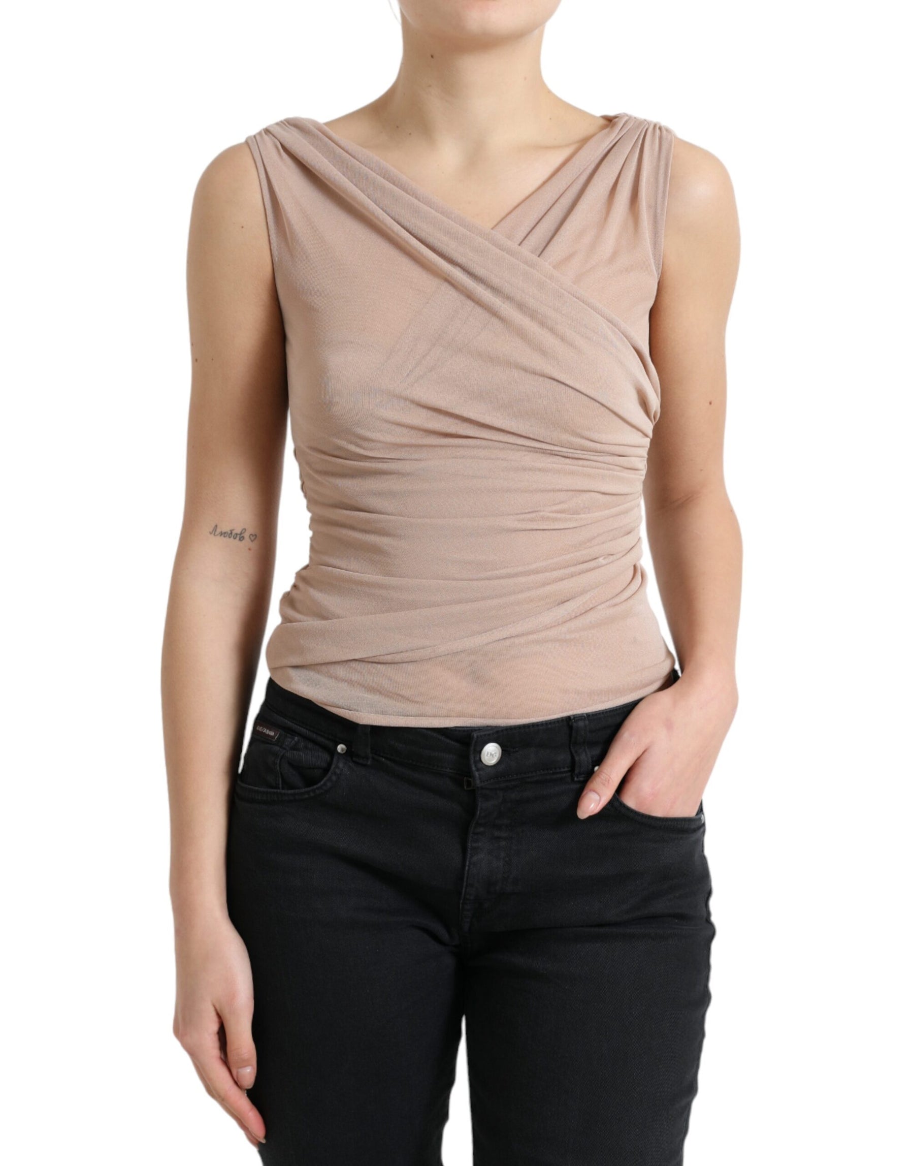 Dolce & Gabbana Beige Viscose V-neck Sleeveless Tank Top | Regal Royce