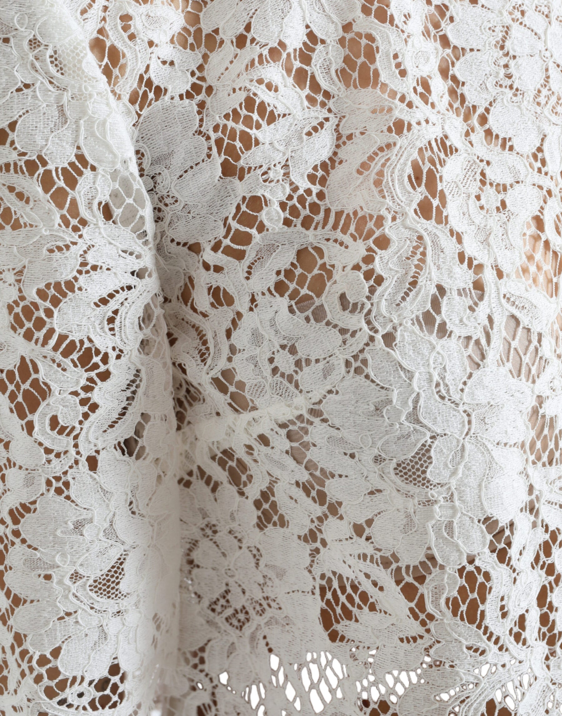 Dolce & Gabbana White Floral Lace Cotton Round Neck Blouse Top | Regal Royce