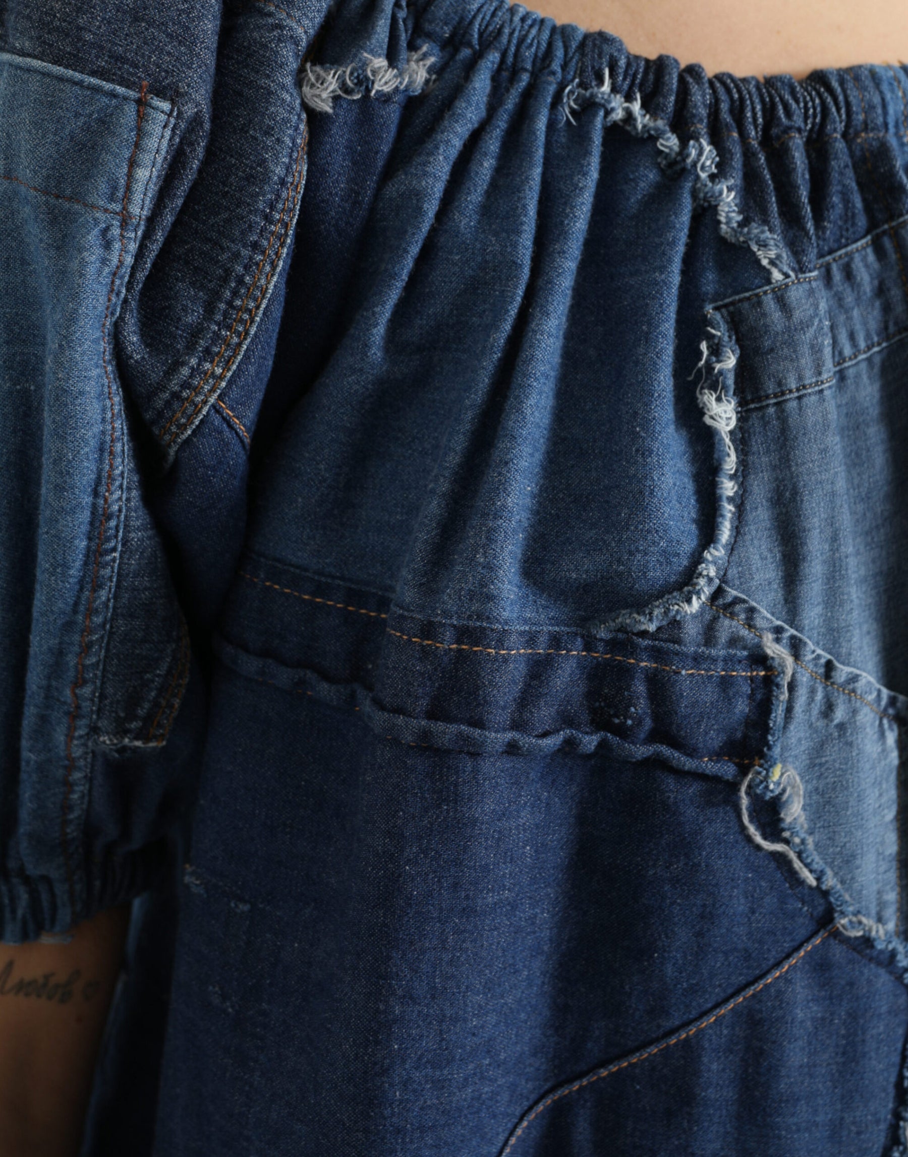 Dolce & Gabbana Blue Patchwork Short Sleeves Denim Blouse Top | Regal Royce