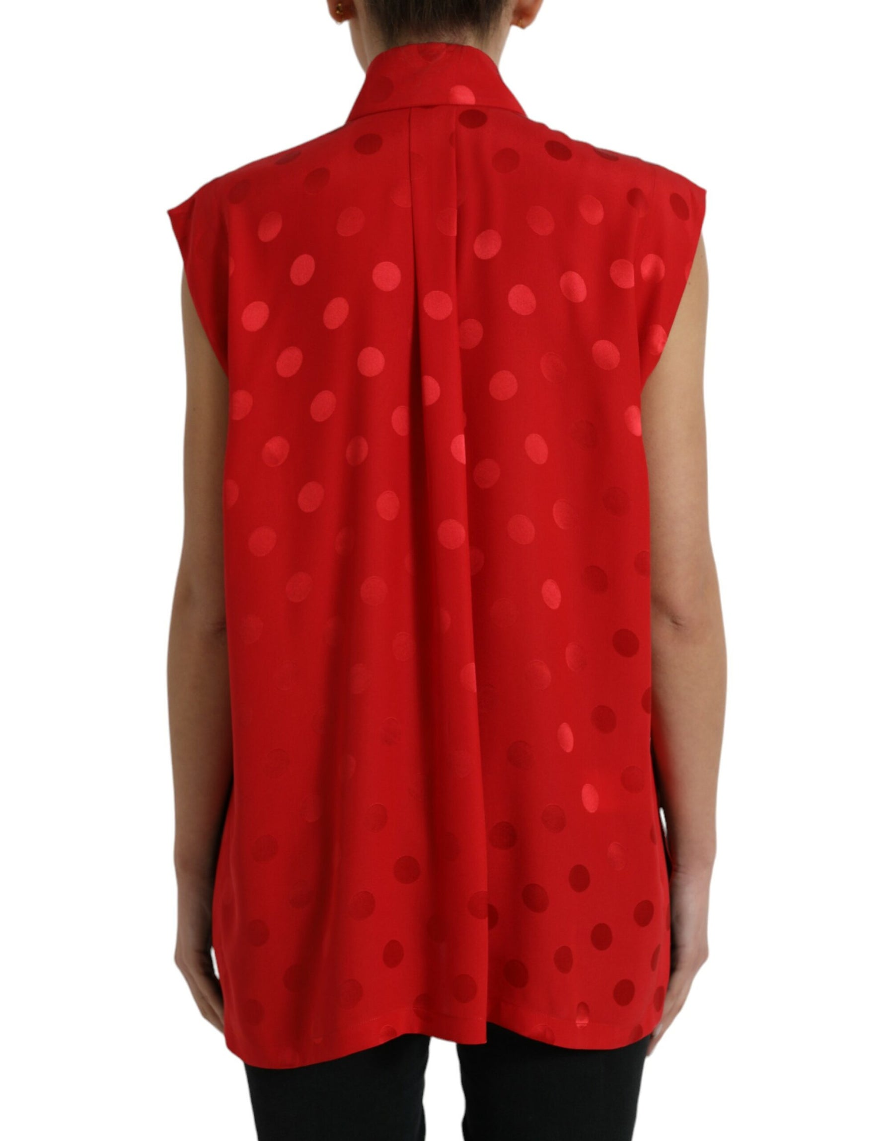 Dolce & Gabbana Red Polka Dot Sleeveless Collared Blouse Top | Regal Royce