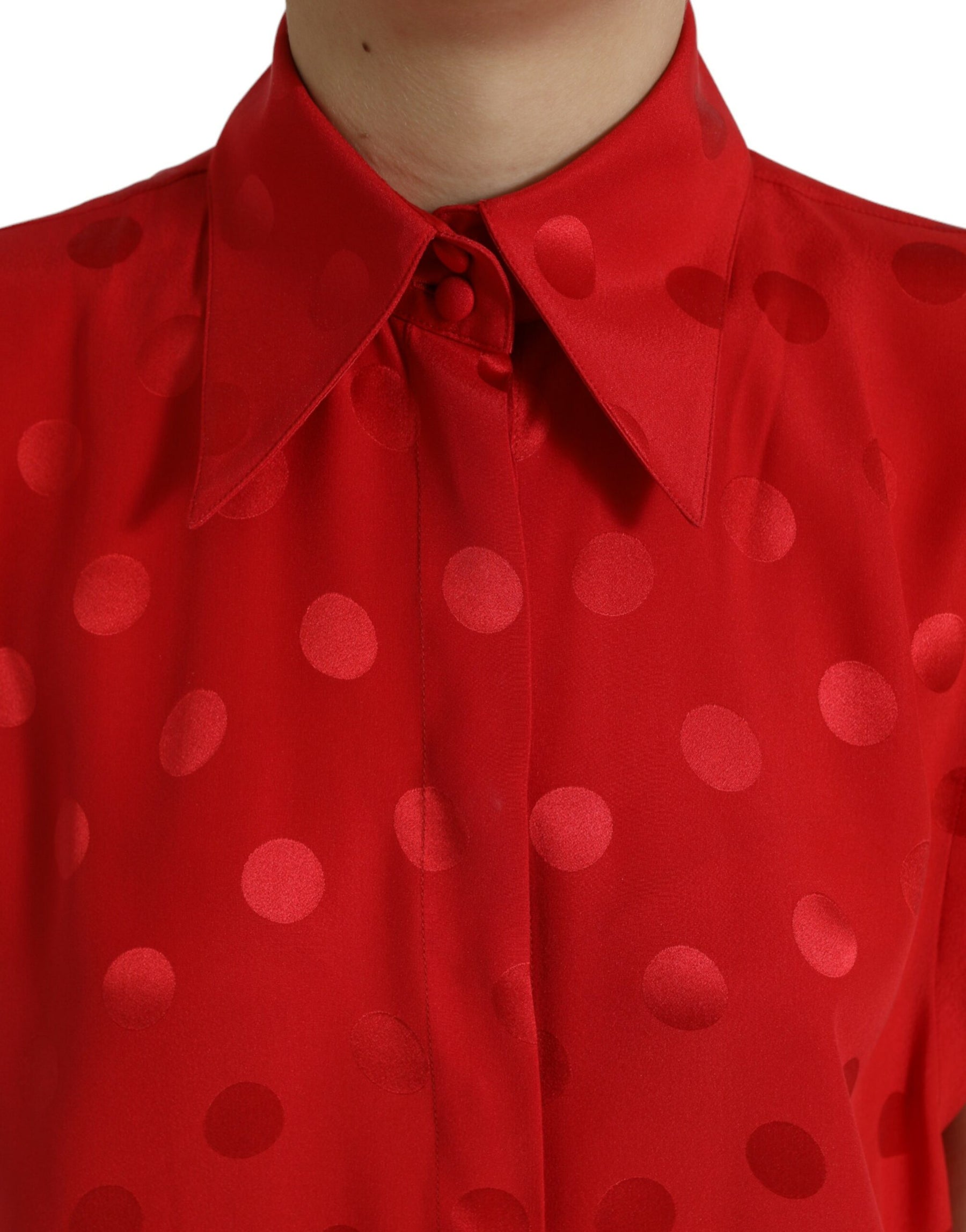 Dolce & Gabbana Red Polka Dot Sleeveless Collared Blouse Top | Regal Royce