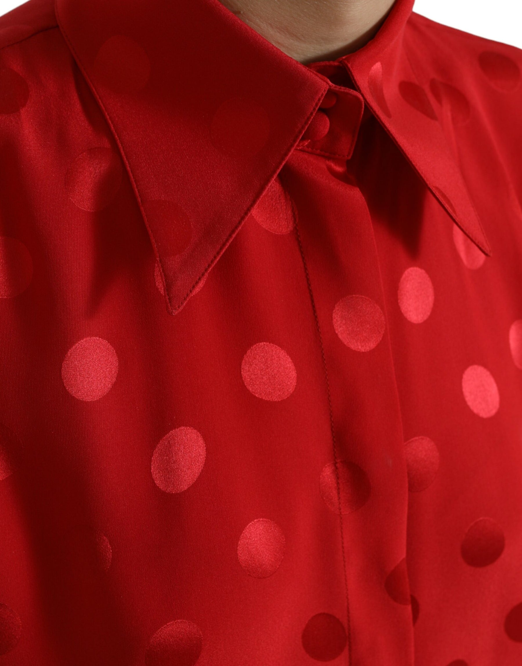 Dolce & Gabbana Red Polka Dot Sleeveless Collared Blouse Top | Regal Royce