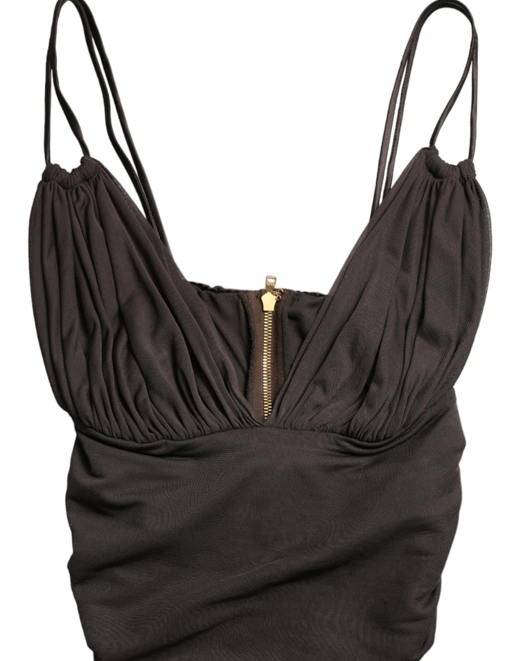 Dolce & Gabbana Brown Viscose Plunging V-neck Cropped Tank Top | Regal Royce