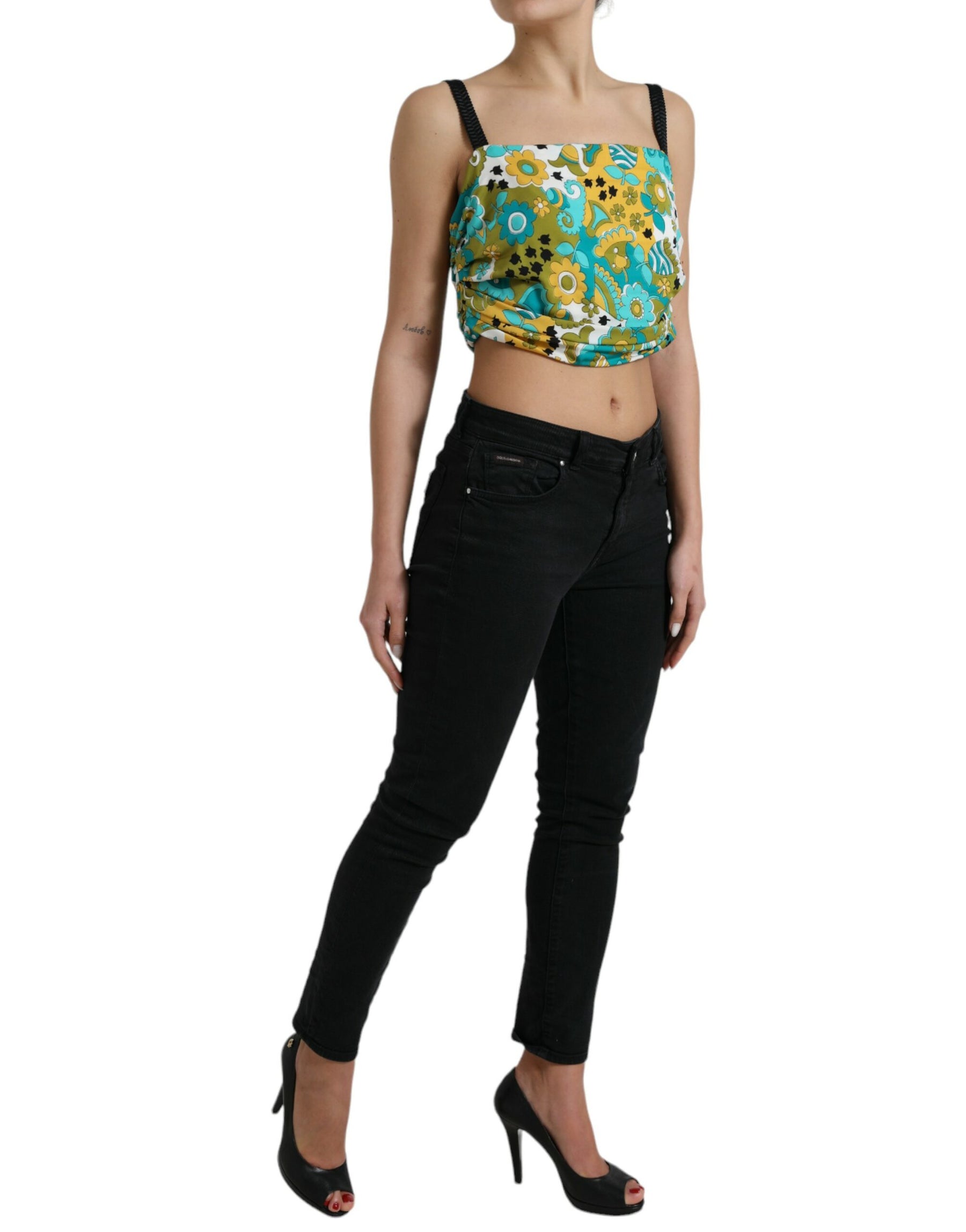 Dolce & Gabbana Multicolor Floral Sleeveless Cropped Top | Regal Royce