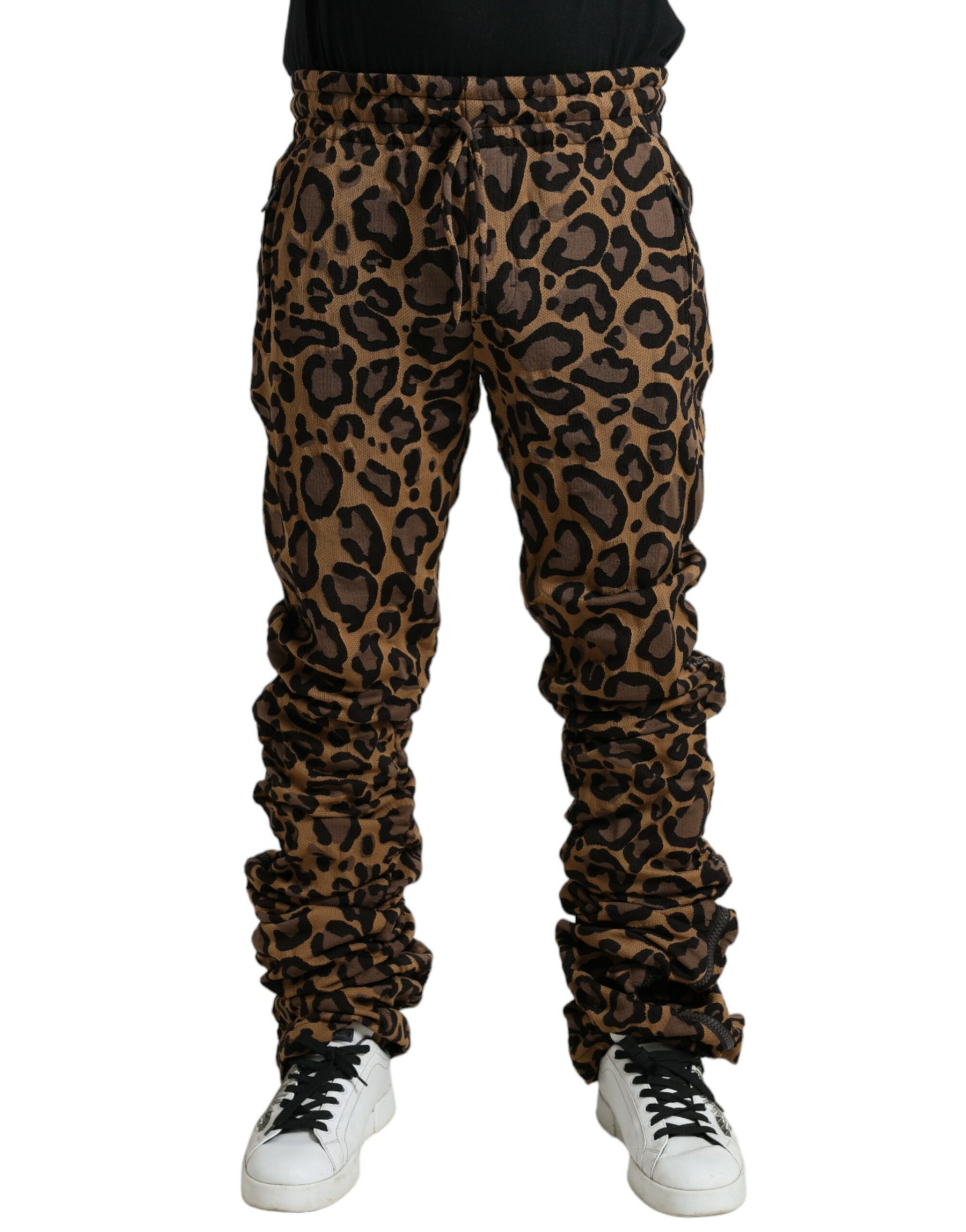 Dolce & Gabbana Brown Leopard Jacquard Jogger Pants | Regal Royce