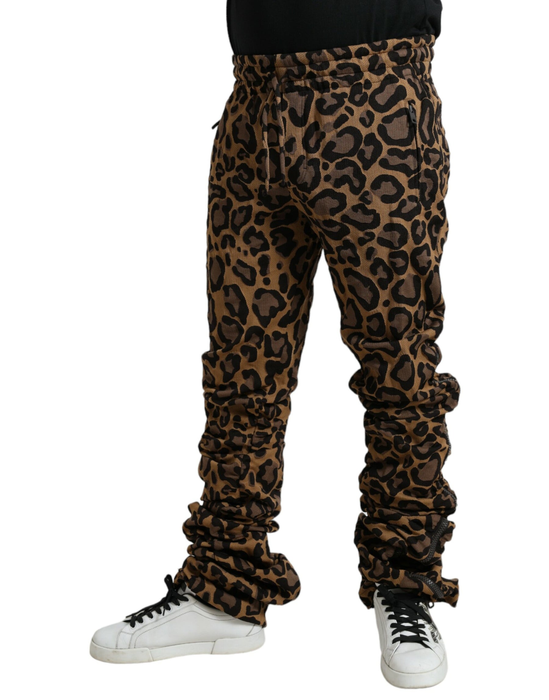 Dolce & Gabbana Brown Leopard Jacquard Jogger Pants | Regal Royce