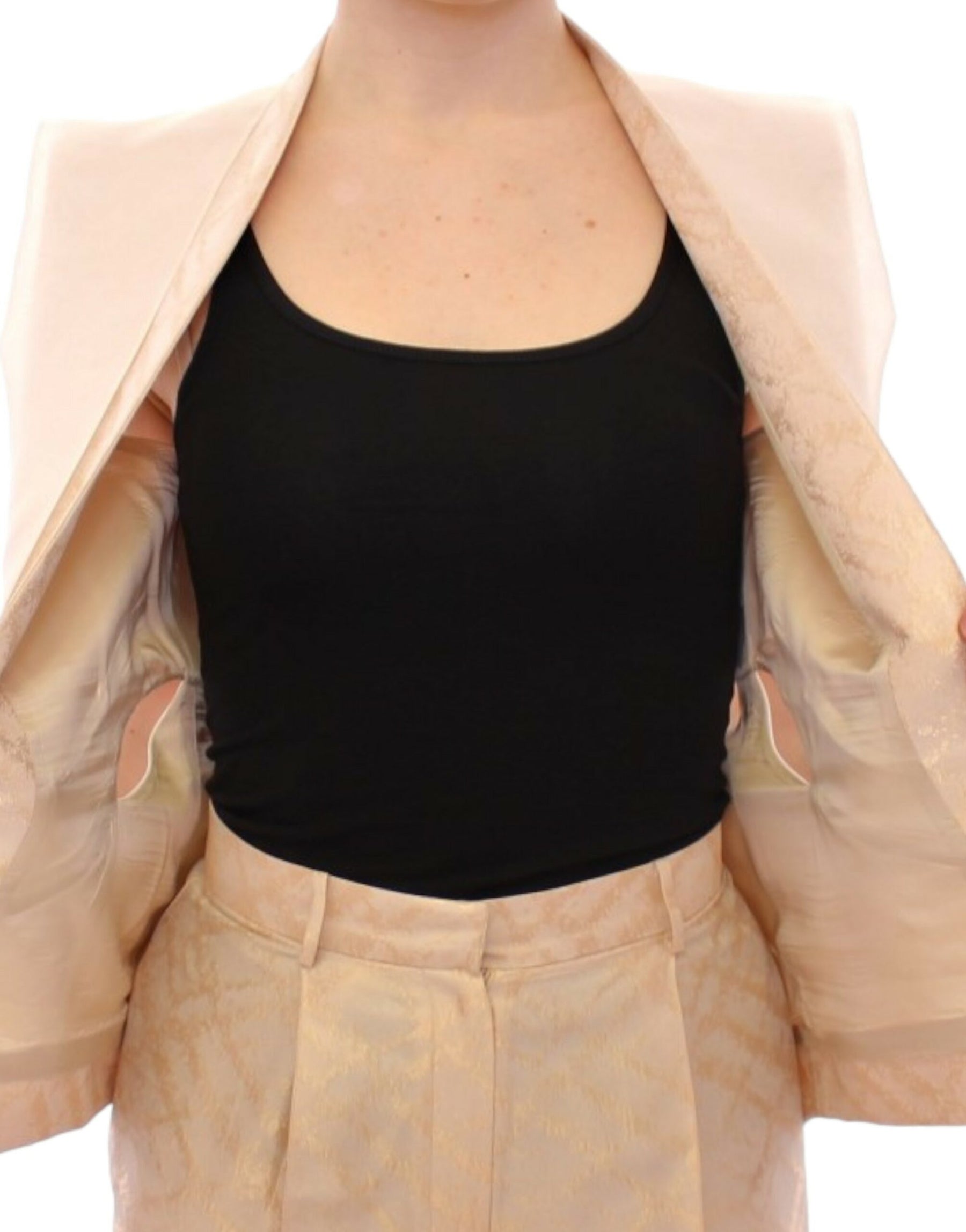 Zeyneptosun Beige brocade sleeveless jacket vest | Regal Royce