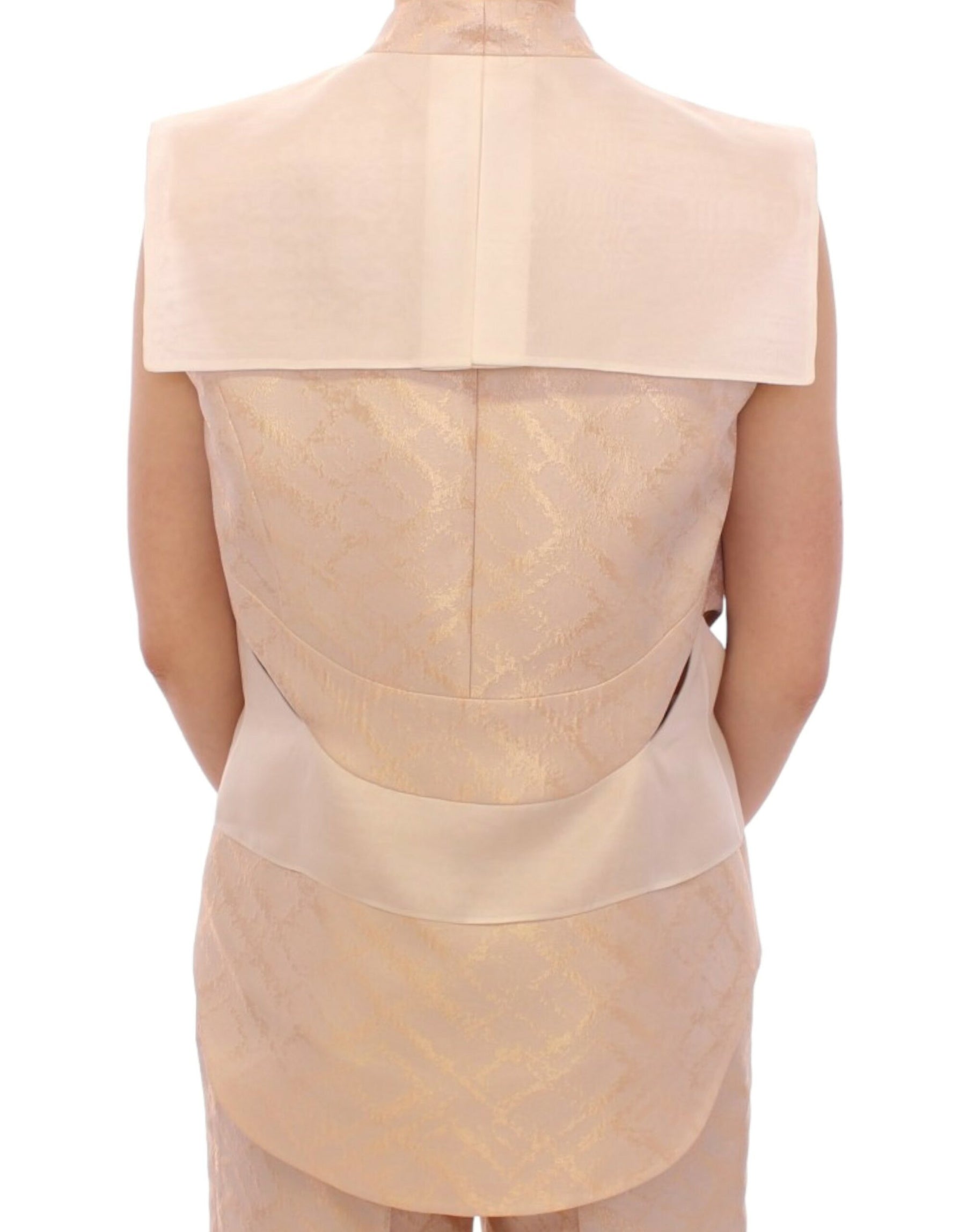 Zeyneptosun Beige brocade sleeveless jacket vest | Regal Royce