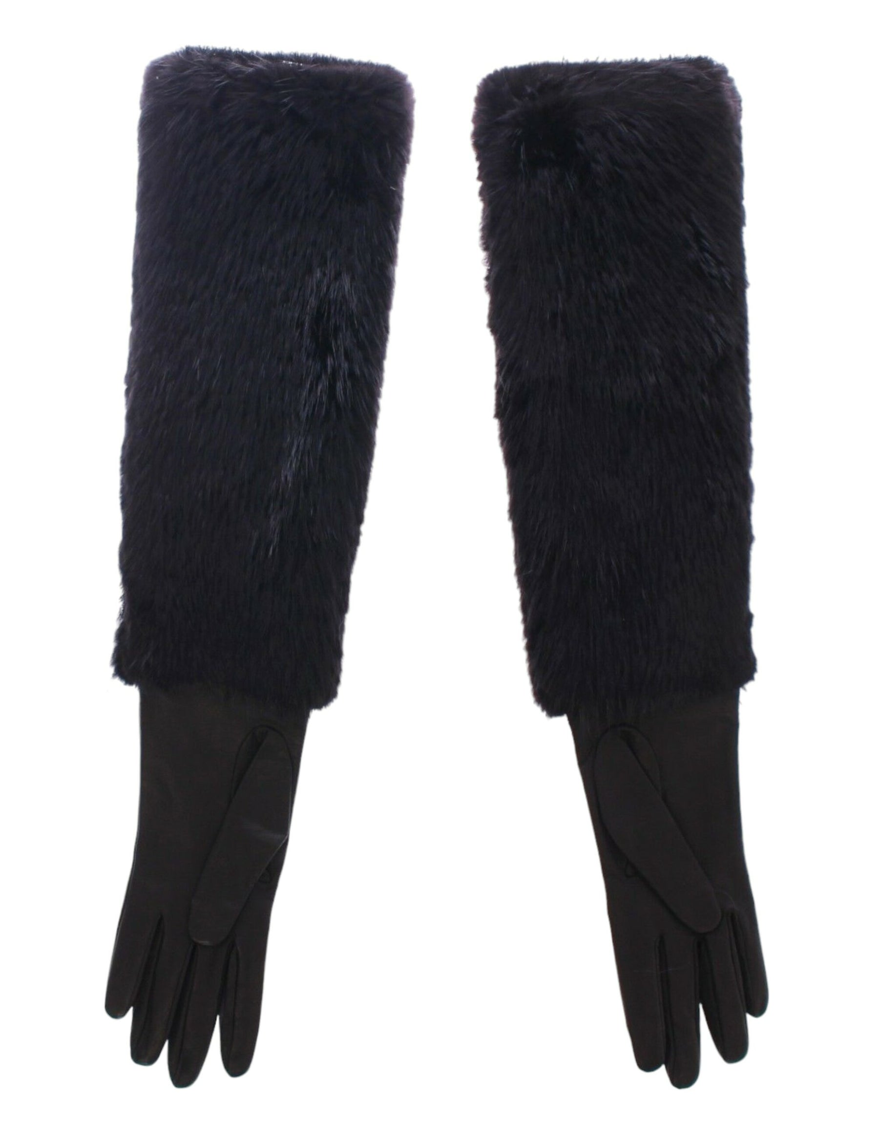 Dolce & Gabbana Black Beaver Fur Lambskin Leather Elbow Gloves | Regal Royce