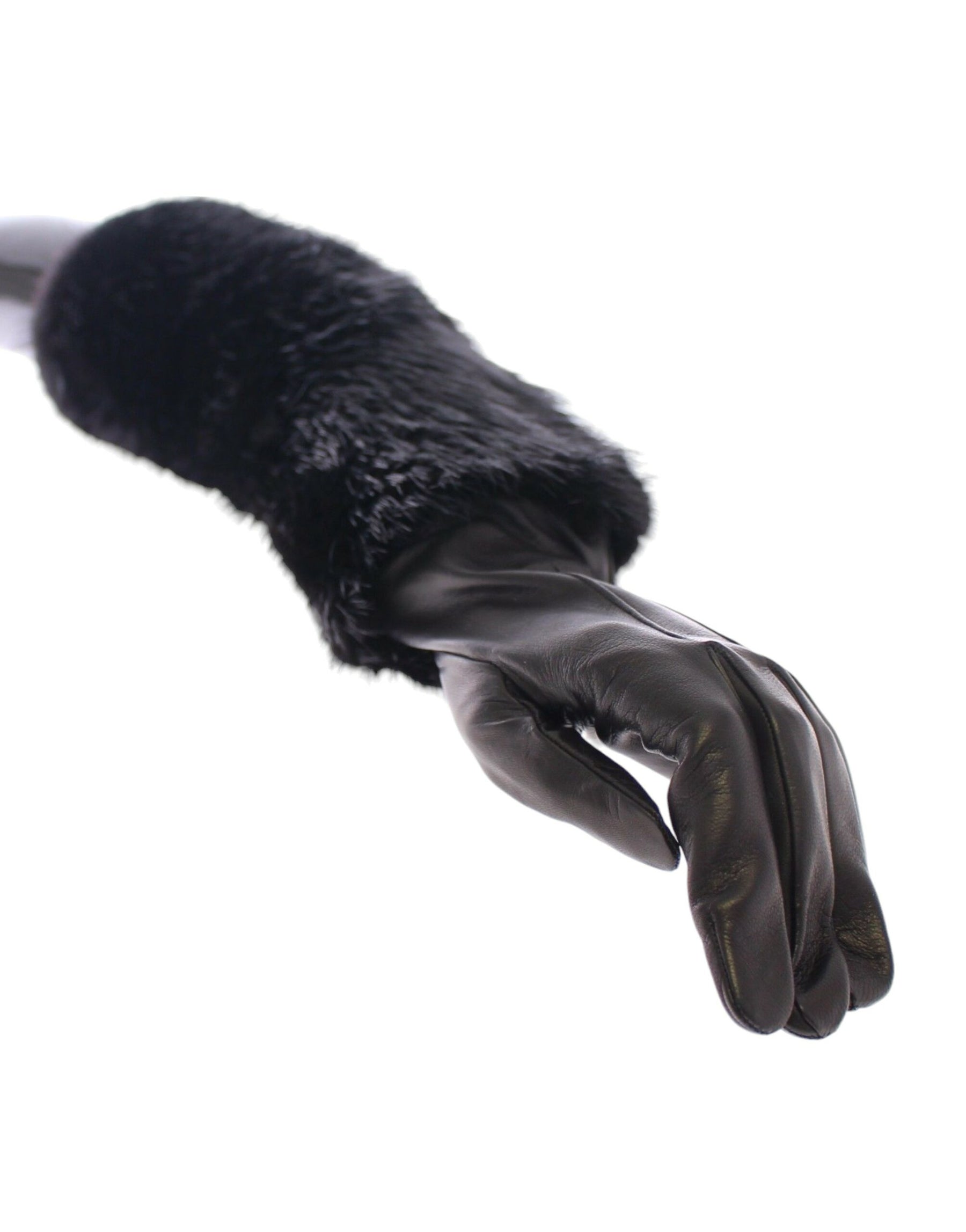 Dolce & Gabbana Black Beaver Fur Lambskin Leather Elbow Gloves | Regal Royce