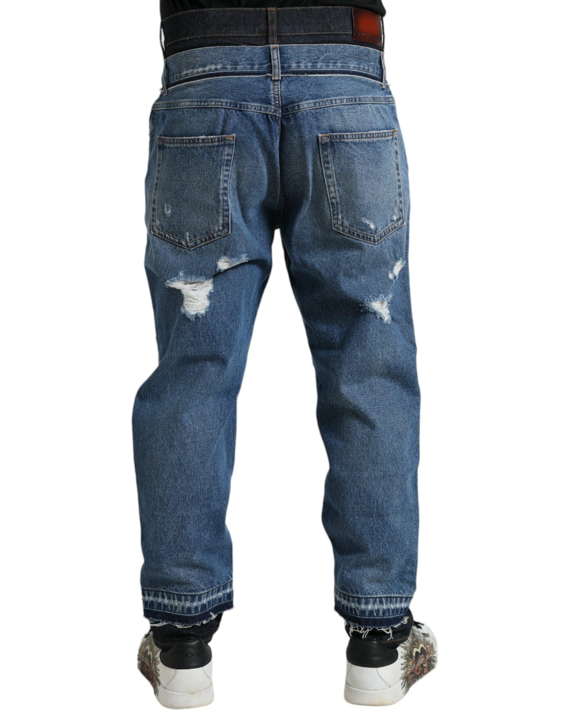 Dolce & Gabbana Blue Tattered Cotton Men Denim Jeans | Regal Royce