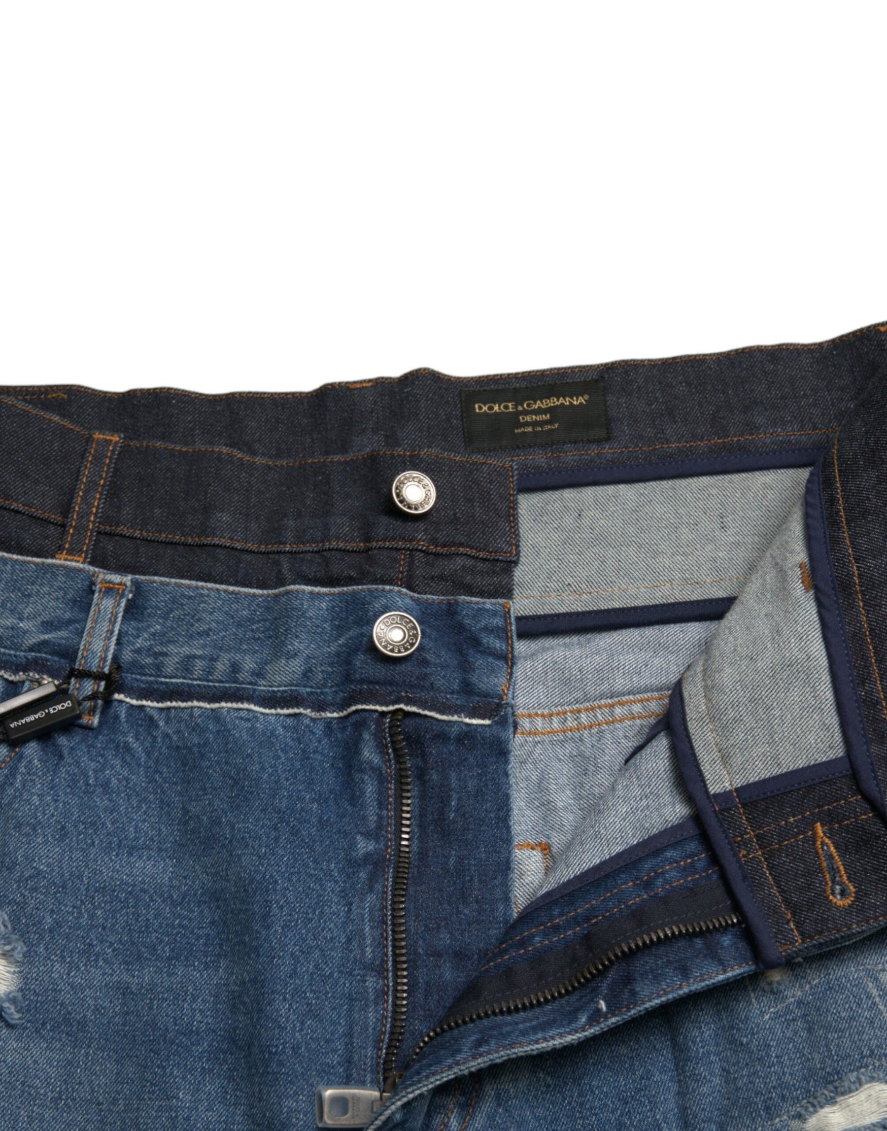 Dolce & Gabbana Blue Tattered Cotton Men Denim Jeans | Regal Royce