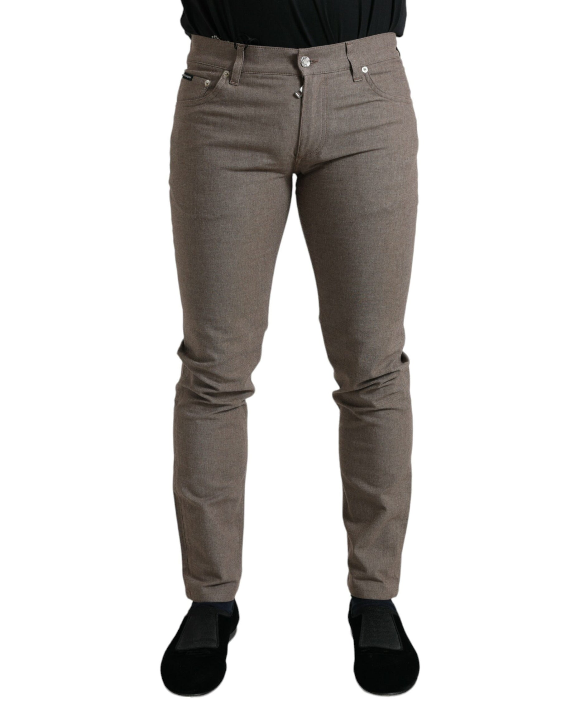Dolce & Gabbana Brown Cotton Stretch Skinny Men Pants | Regal Royce