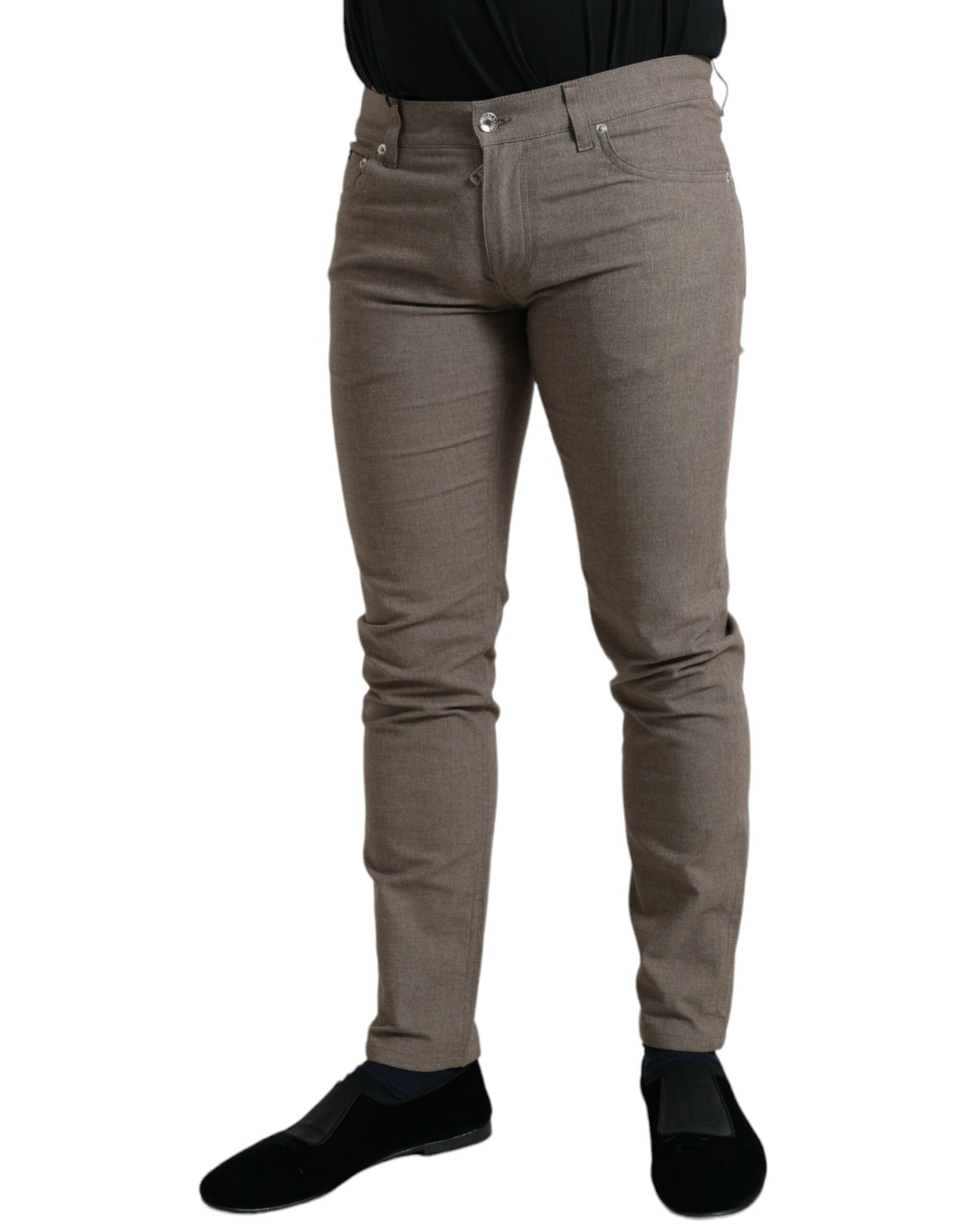 Dolce & Gabbana Brown Cotton Stretch Skinny Men Pants | Regal Royce
