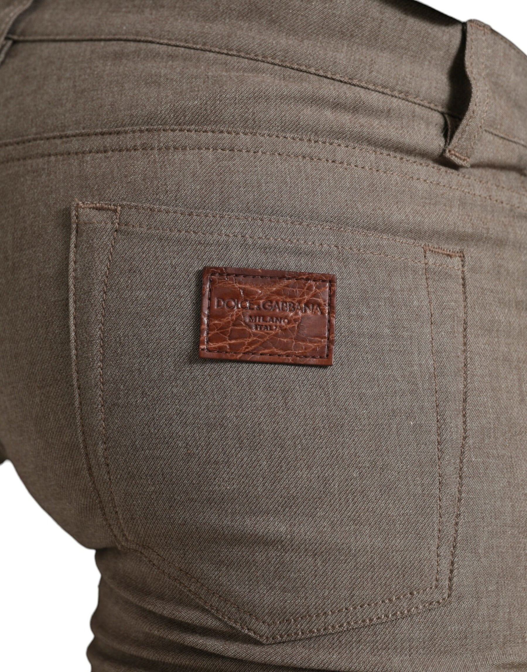 Dolce & Gabbana Brown Cotton Stretch Skinny Men Pants | Regal Royce