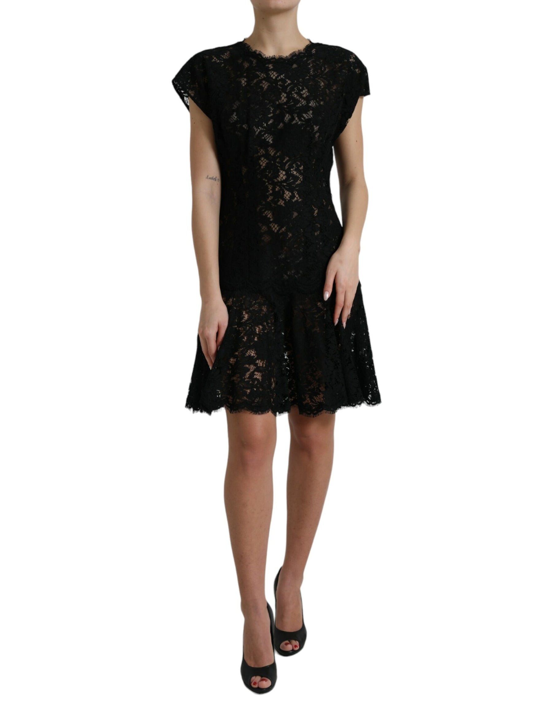 Dolce & Gabbana Black Floral Lace Cotton A-line Mini Dress | Regal Royce