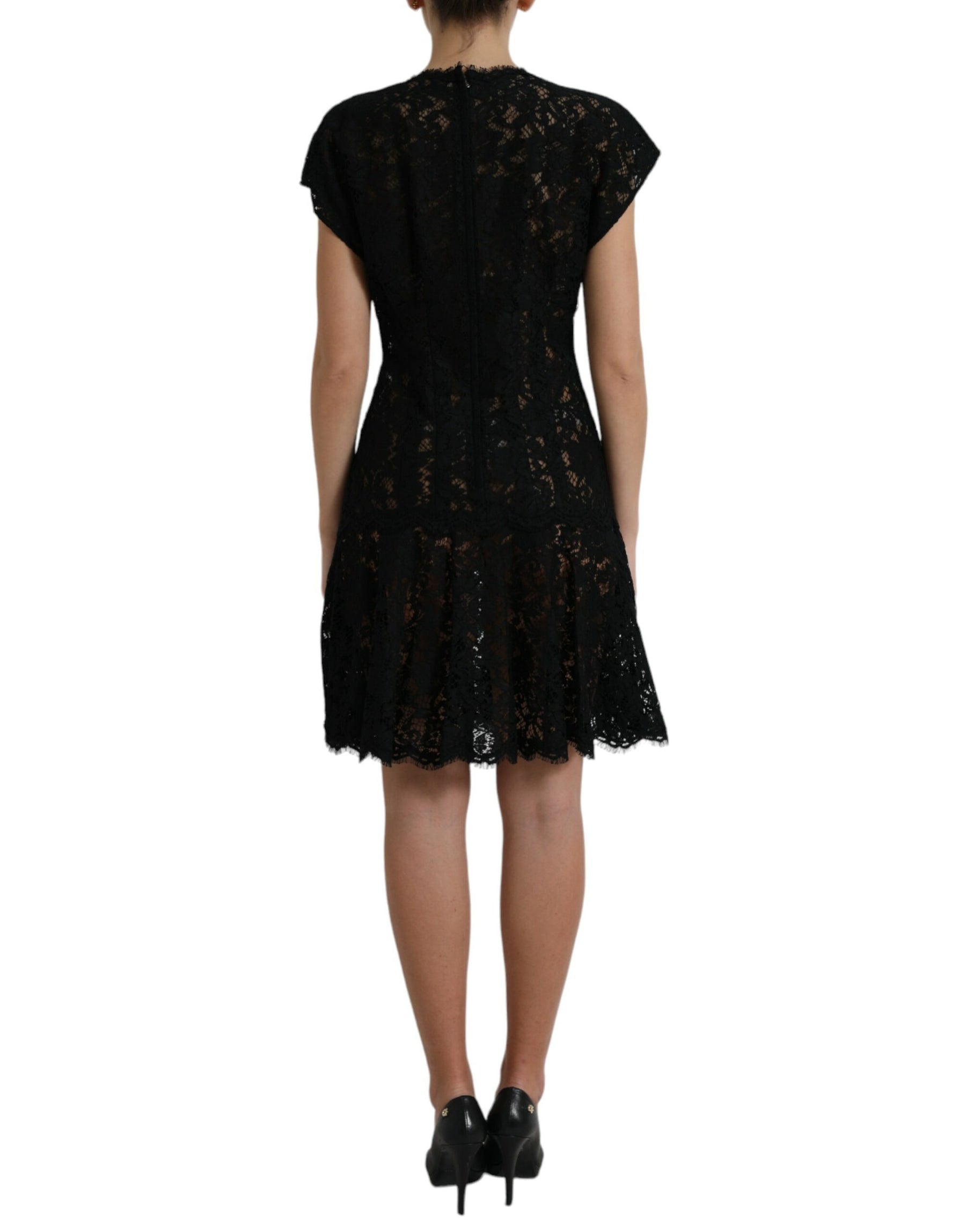Dolce & Gabbana Black Floral Lace Cotton A-line Mini Dress | Regal Royce