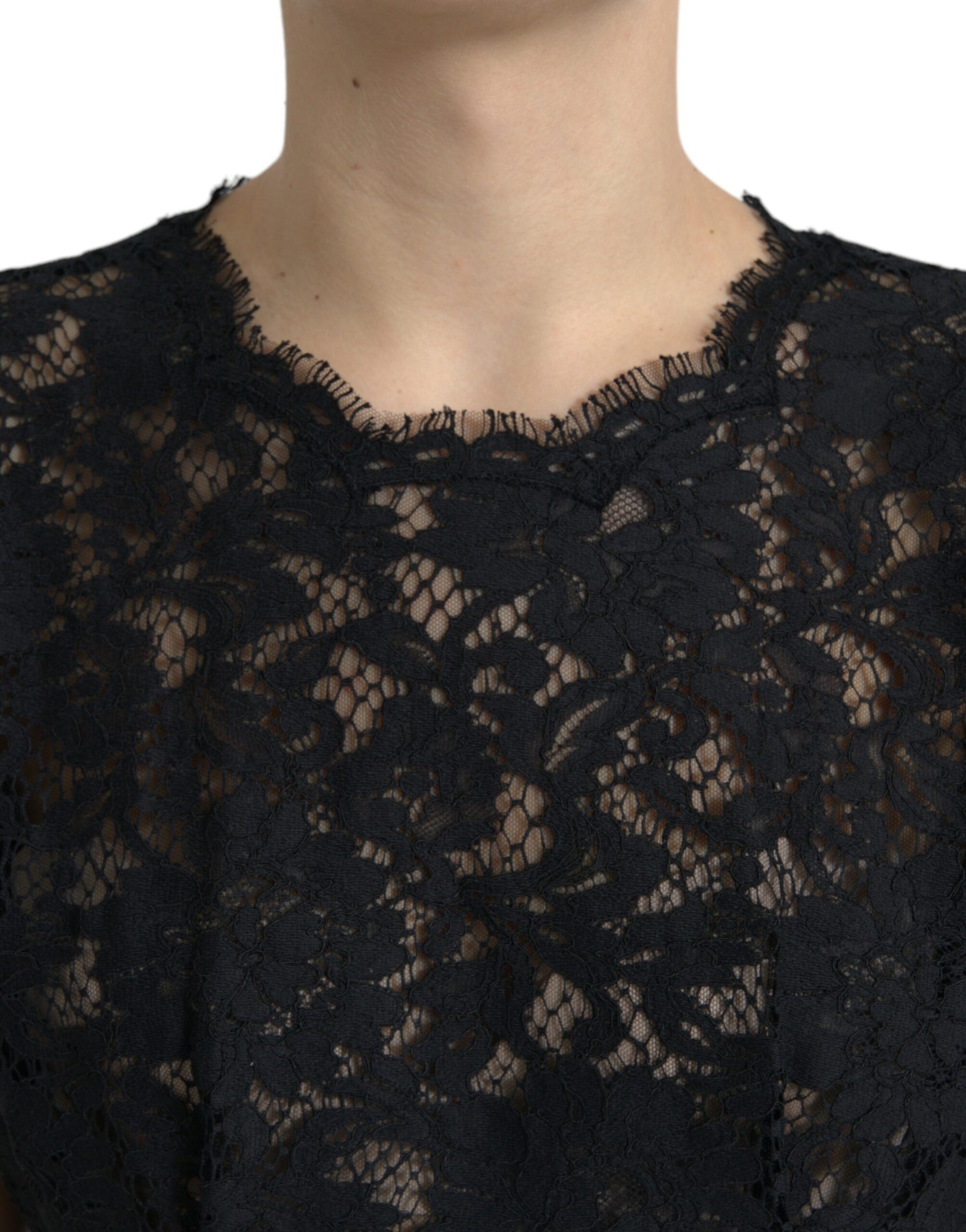 Dolce & Gabbana Black Floral Lace Cotton A-line Mini Dress | Regal Royce