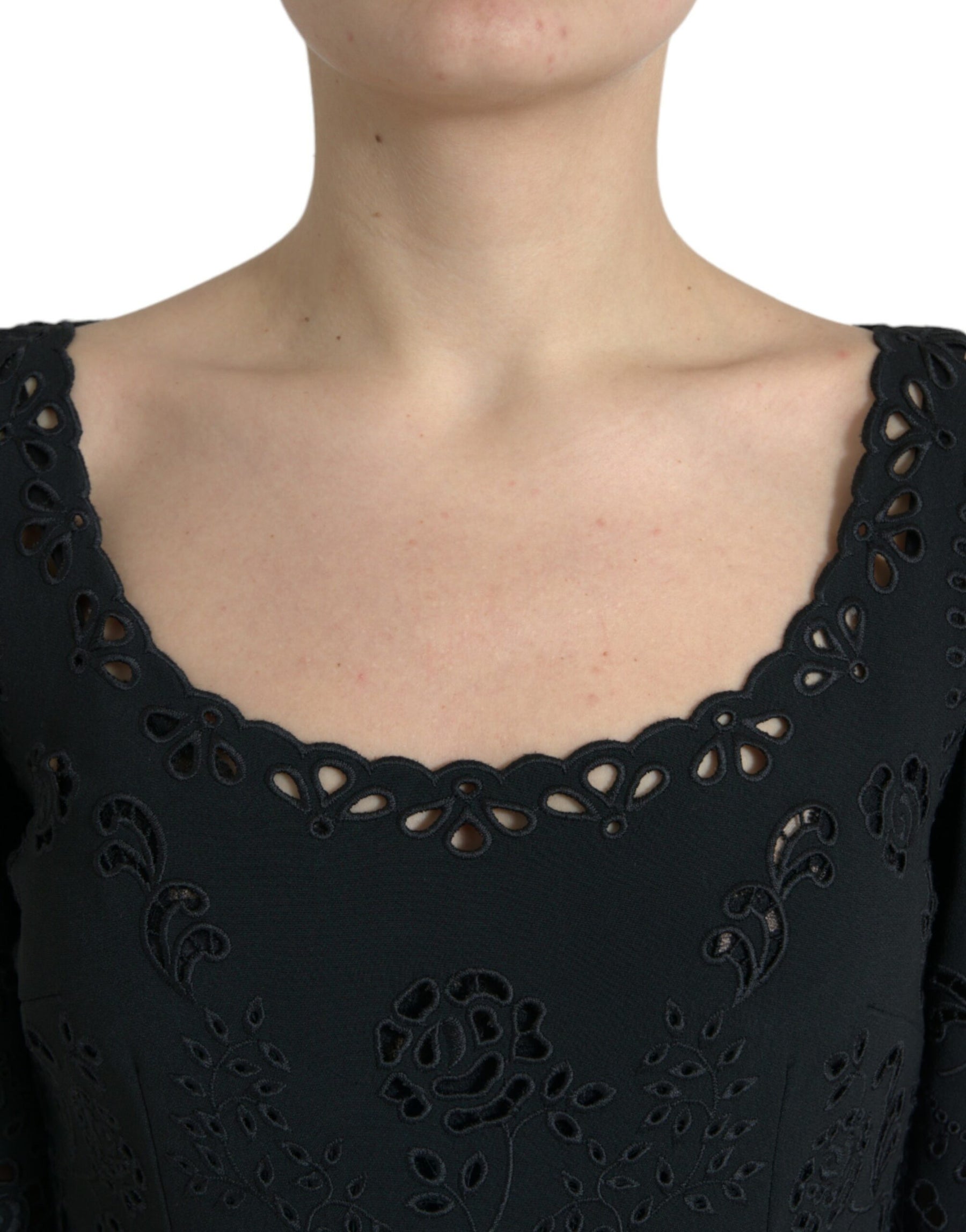 Dolce & Gabbana Black Floral Lace Viscose Bodycon Midi Dress | Regal Royce