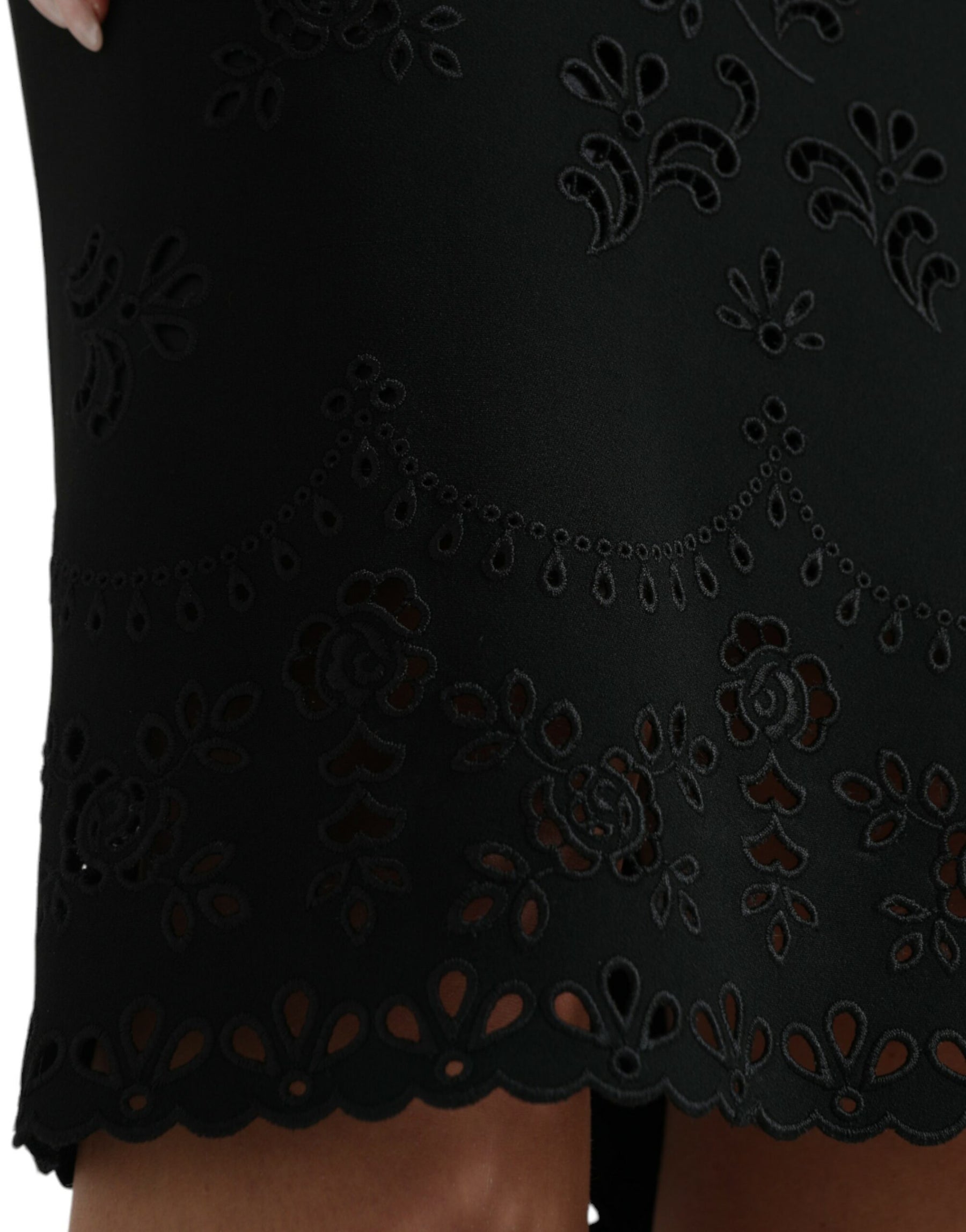 Dolce & Gabbana Black Floral Lace Viscose Bodycon Midi Dress | Regal Royce