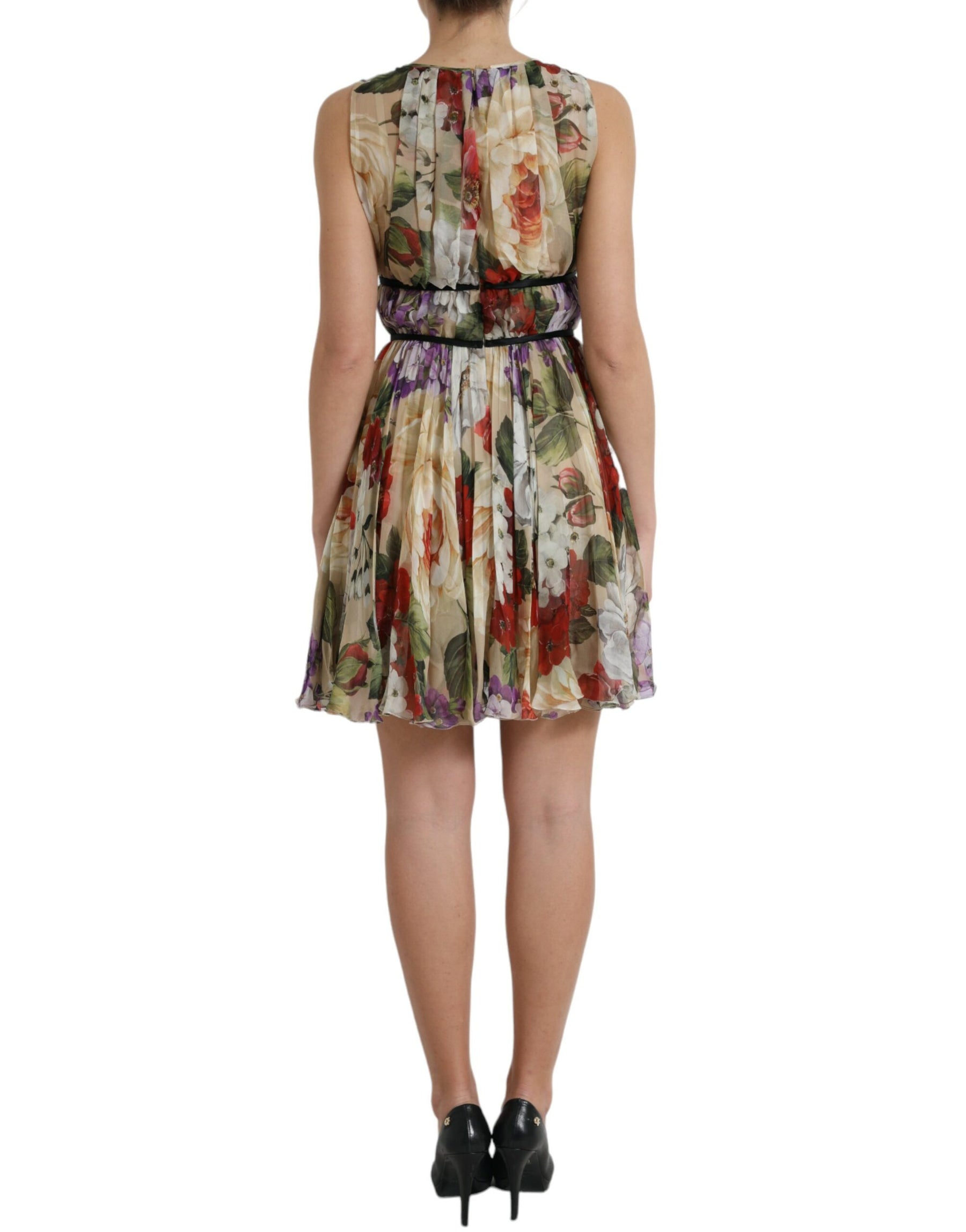 Dolce & Gabbana Beige Floral Sleeveless A-line Mini Dress | Regal Royce