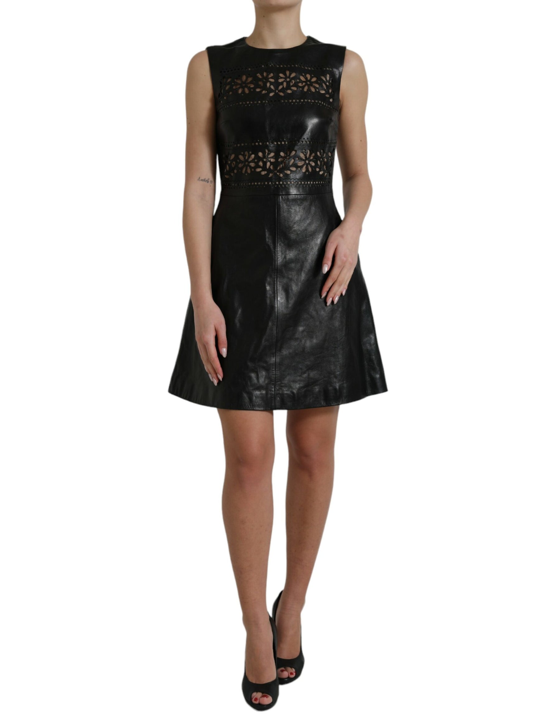 Valentino Shiny Black Nylon Cut Out A-line Mini Dress | Regal Royce