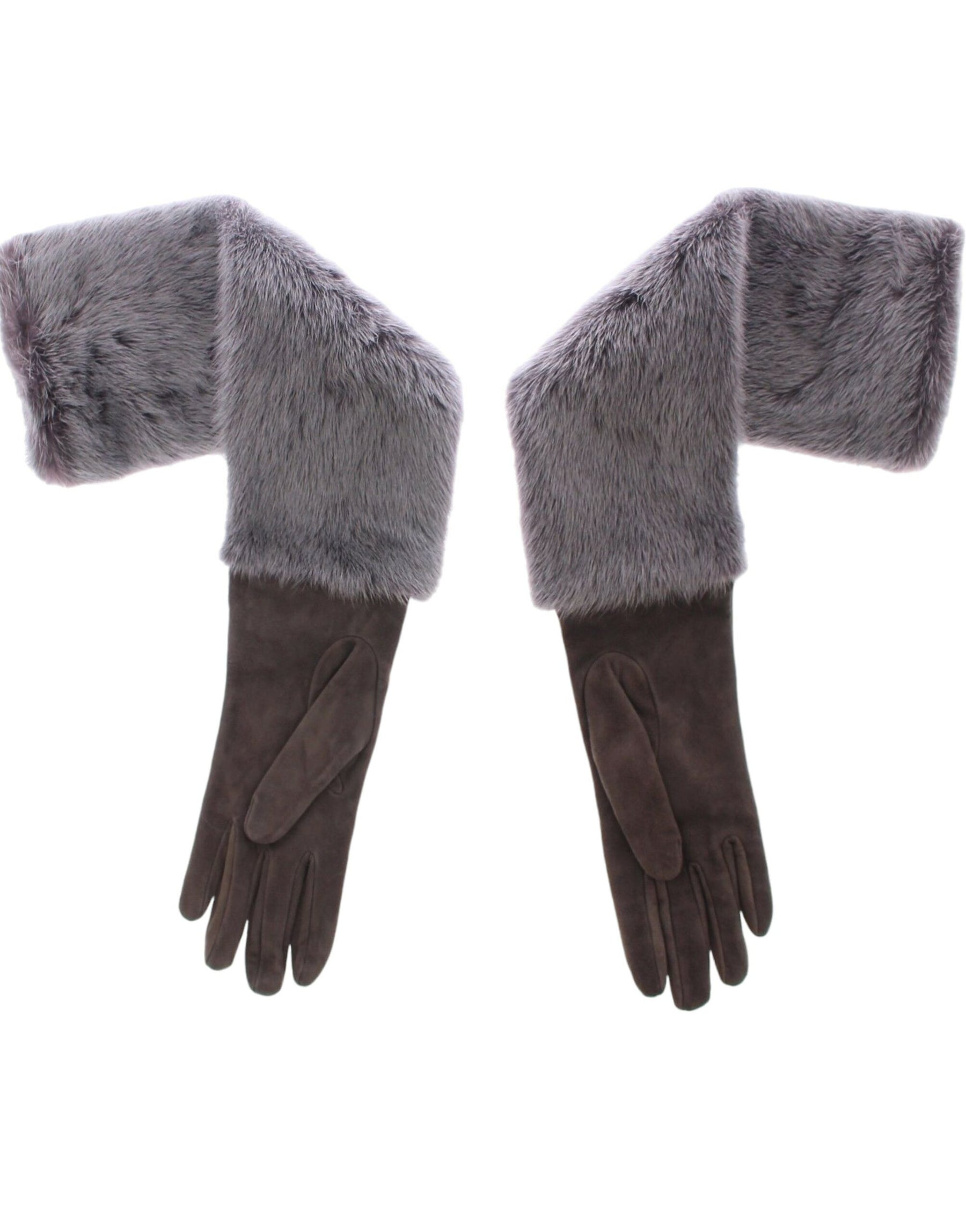 Dolce & Gabbana Gray Mink Fur Lambskin Suede Leather Gloves | Regal Royce