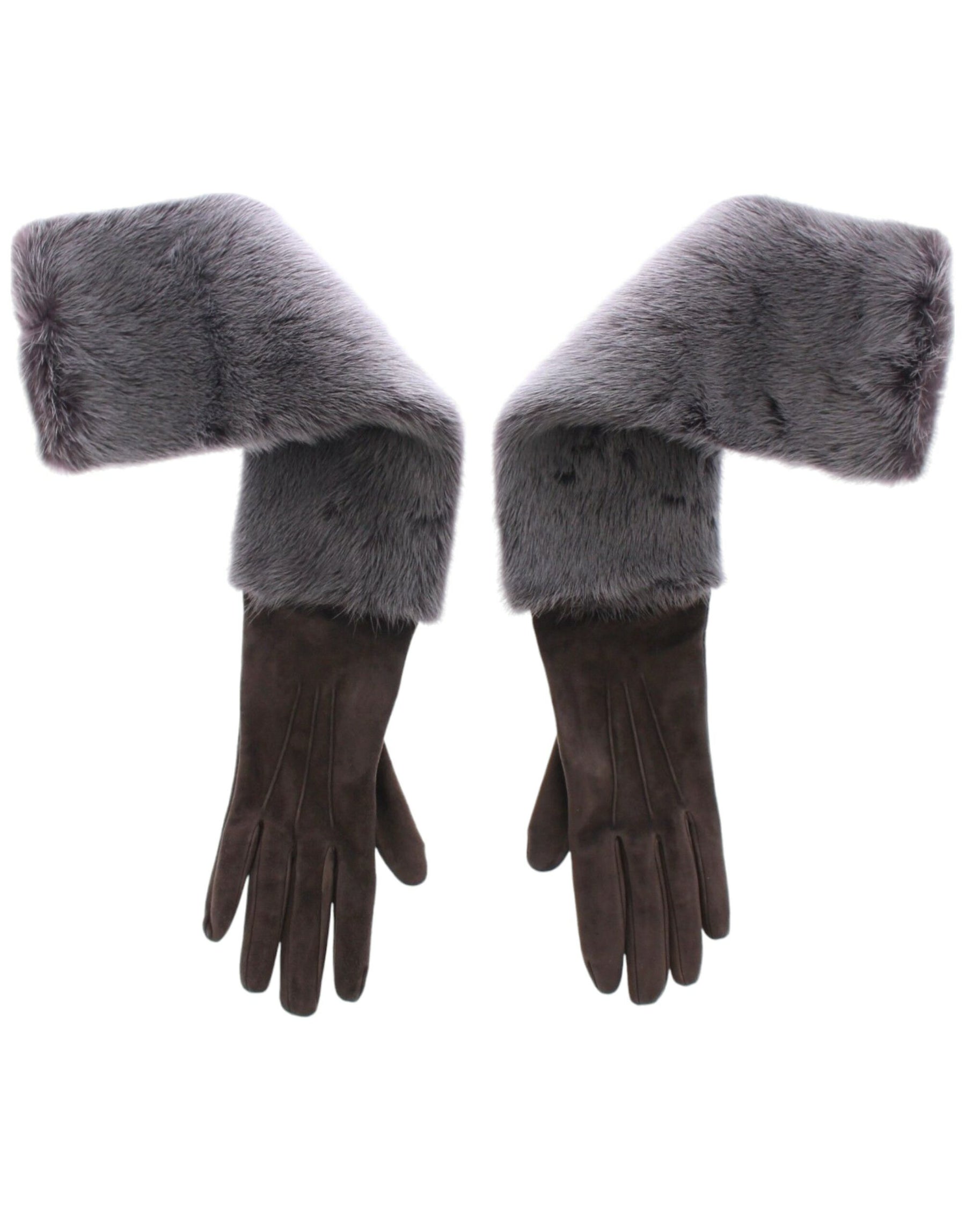 Dolce & Gabbana Gray Mink Fur Lambskin Suede Leather Gloves | Regal Royce