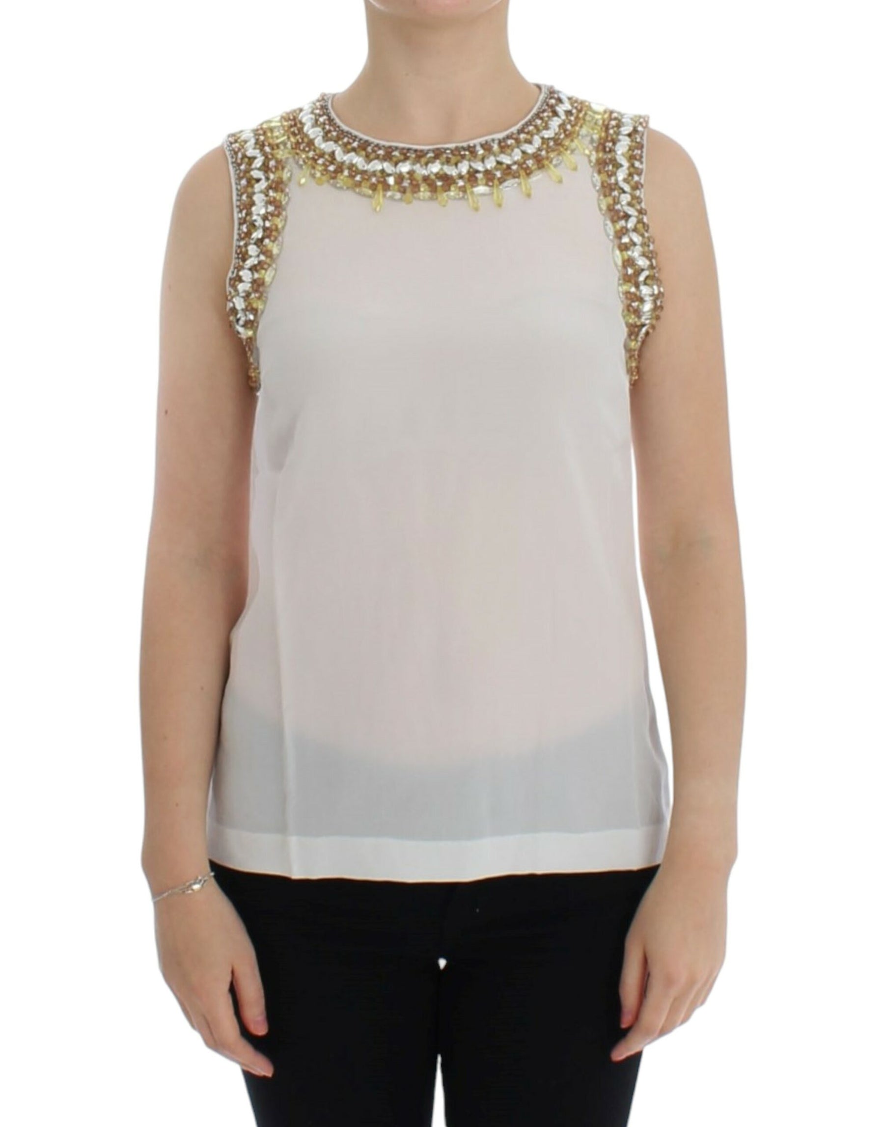 Dolce & Gabbana White crystal embellished tank top | Regal Royce