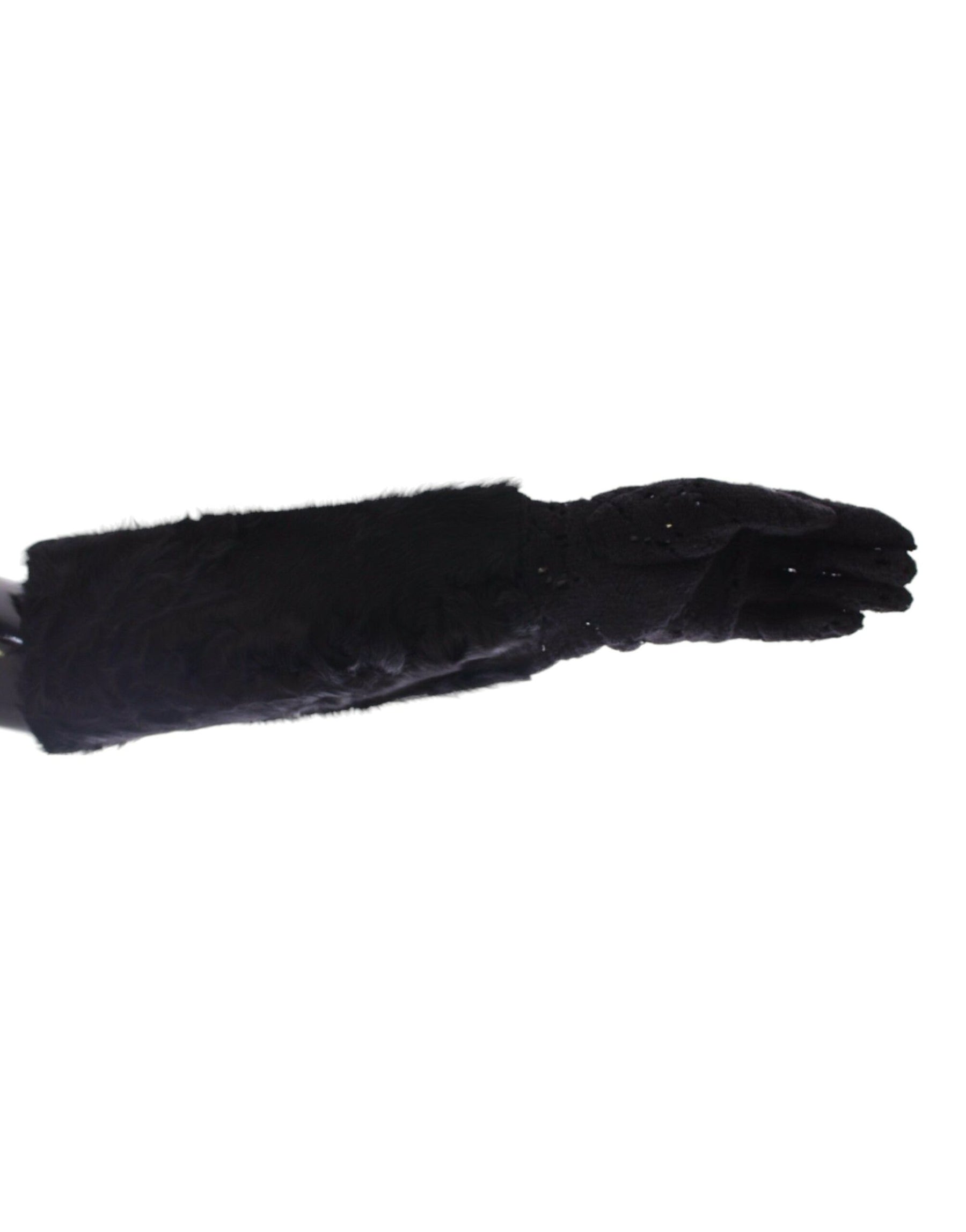 Dolce & Gabbana Black Lace Wool Lambskin Fur Elbow Gloves | Regal Royce