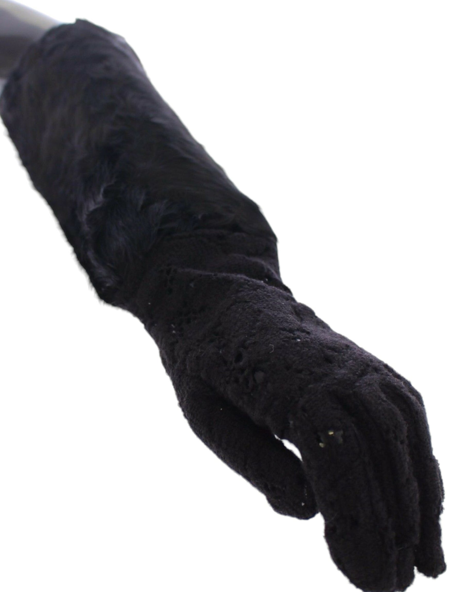 Dolce & Gabbana Black Lace Wool Lambskin Fur Elbow Gloves | Regal Royce