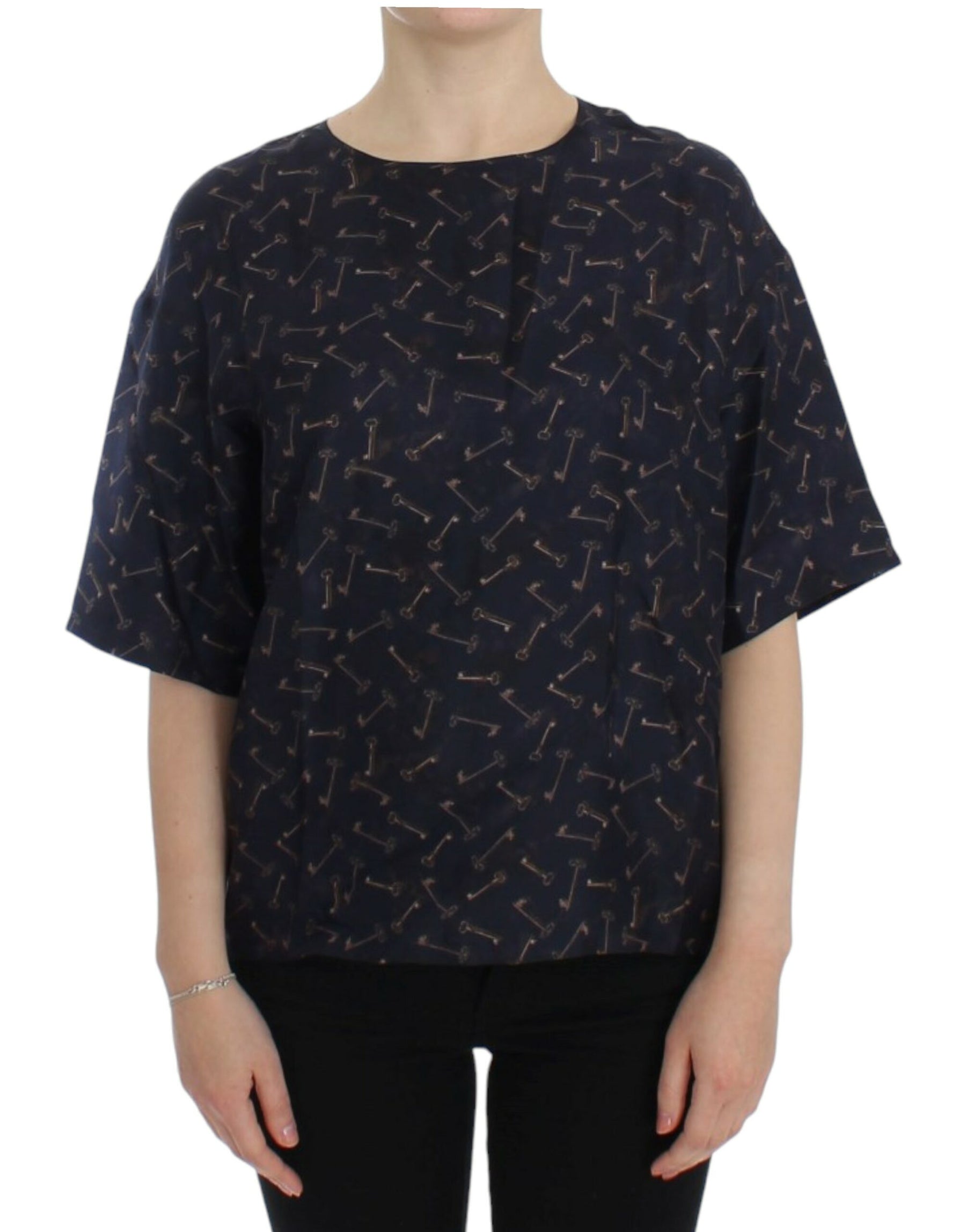 Dolce & Gabbana Blue gold key print silk blouse | Regal Royce