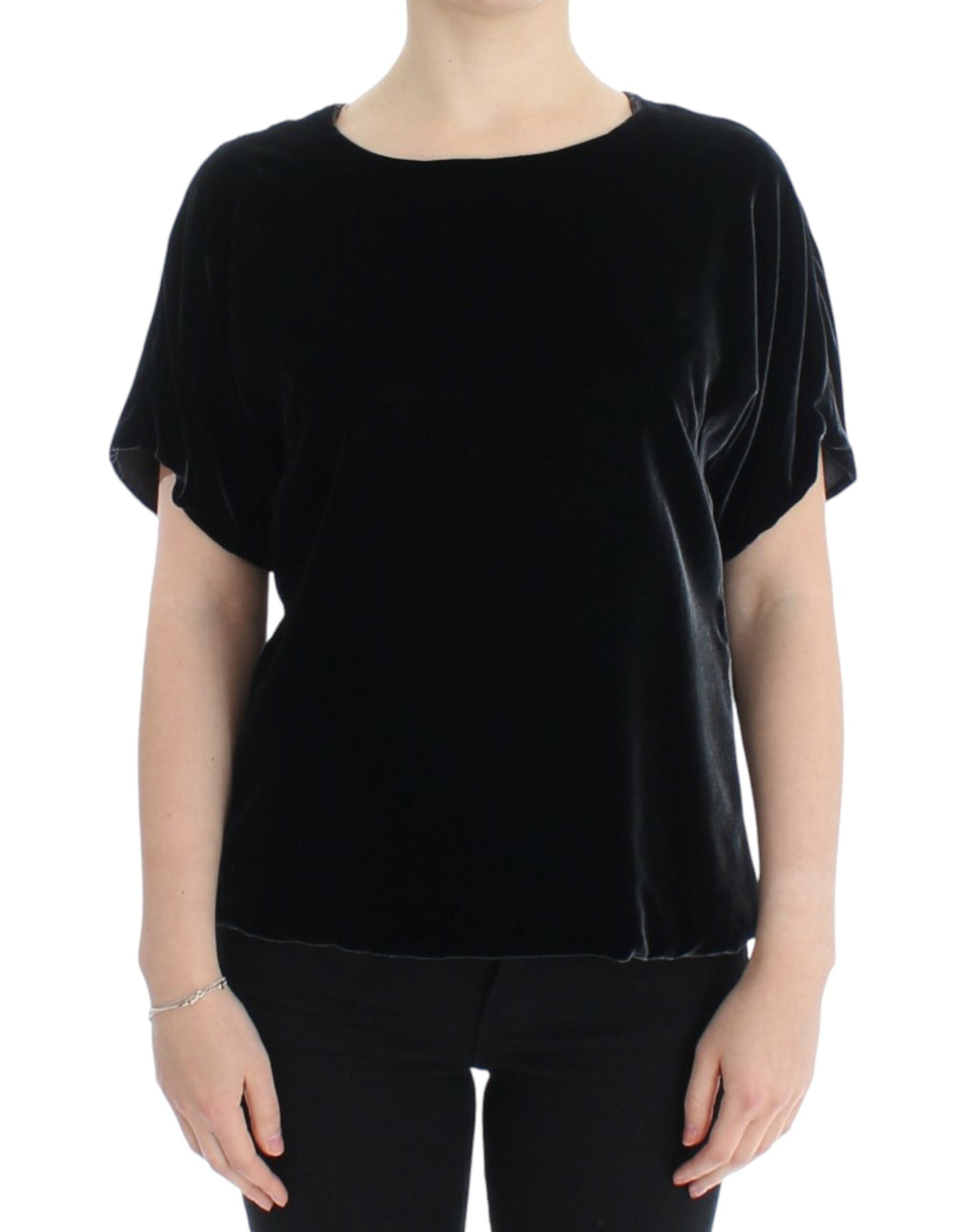 Dolce & Gabbana Black velvet shortsleeved blouse | Regal Royce