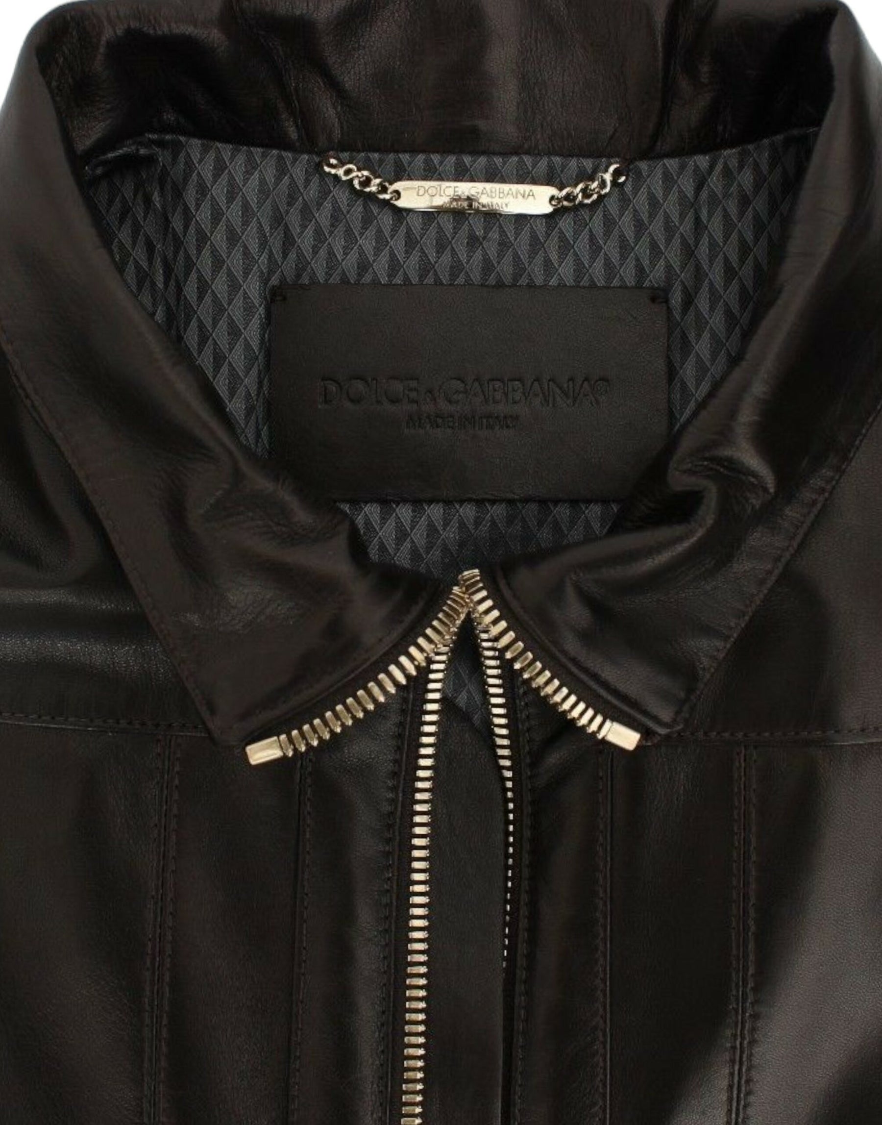 Dolce & Gabbana Brown Lambskin Leather Zipper Jacket | Regal Royce