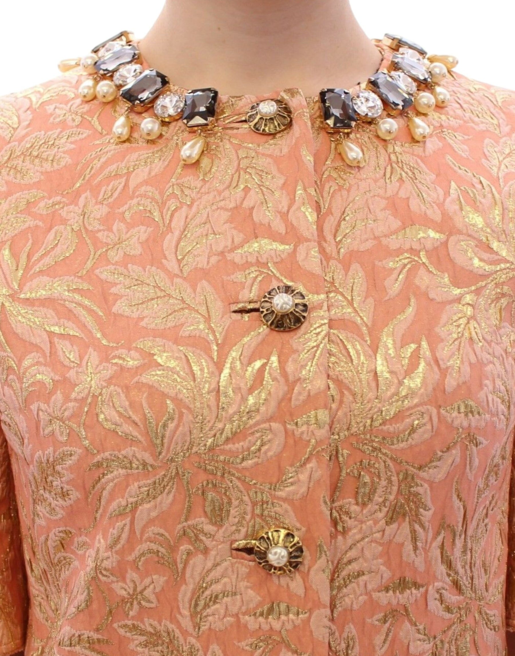 Dolce & Gabbana Pink Silk Brocade Crystal Jacket Coat | Regal Royce