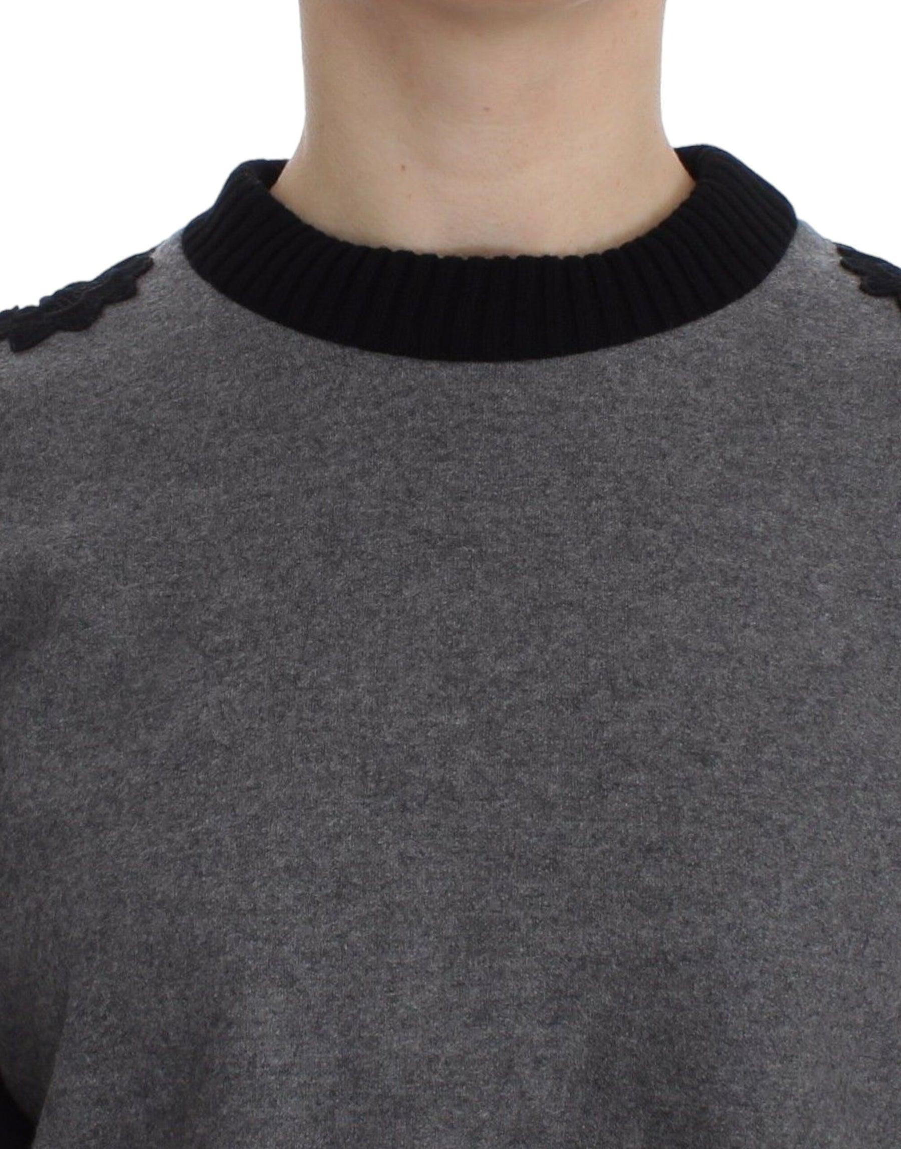 Dolce & Gabbana Gray Black Lace Wool Cashmere Sweater | Regal Royce