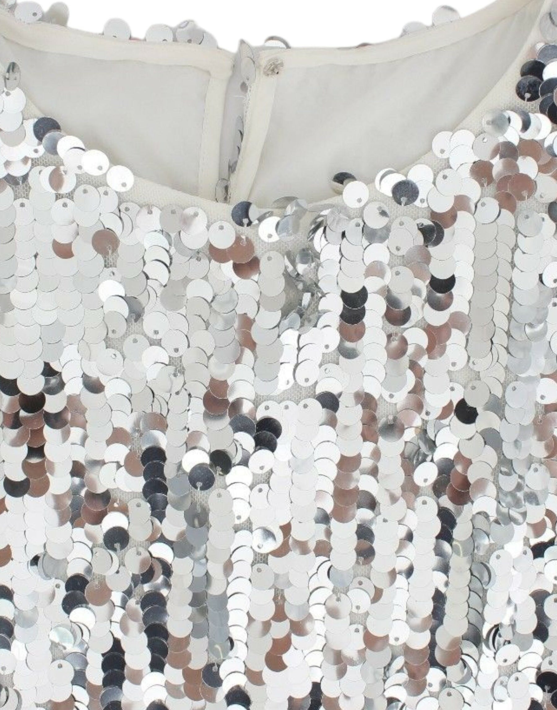 Dolce & Gabbana Silver Sequined Crewneck Blouse T-shirt Top | Regal Royce