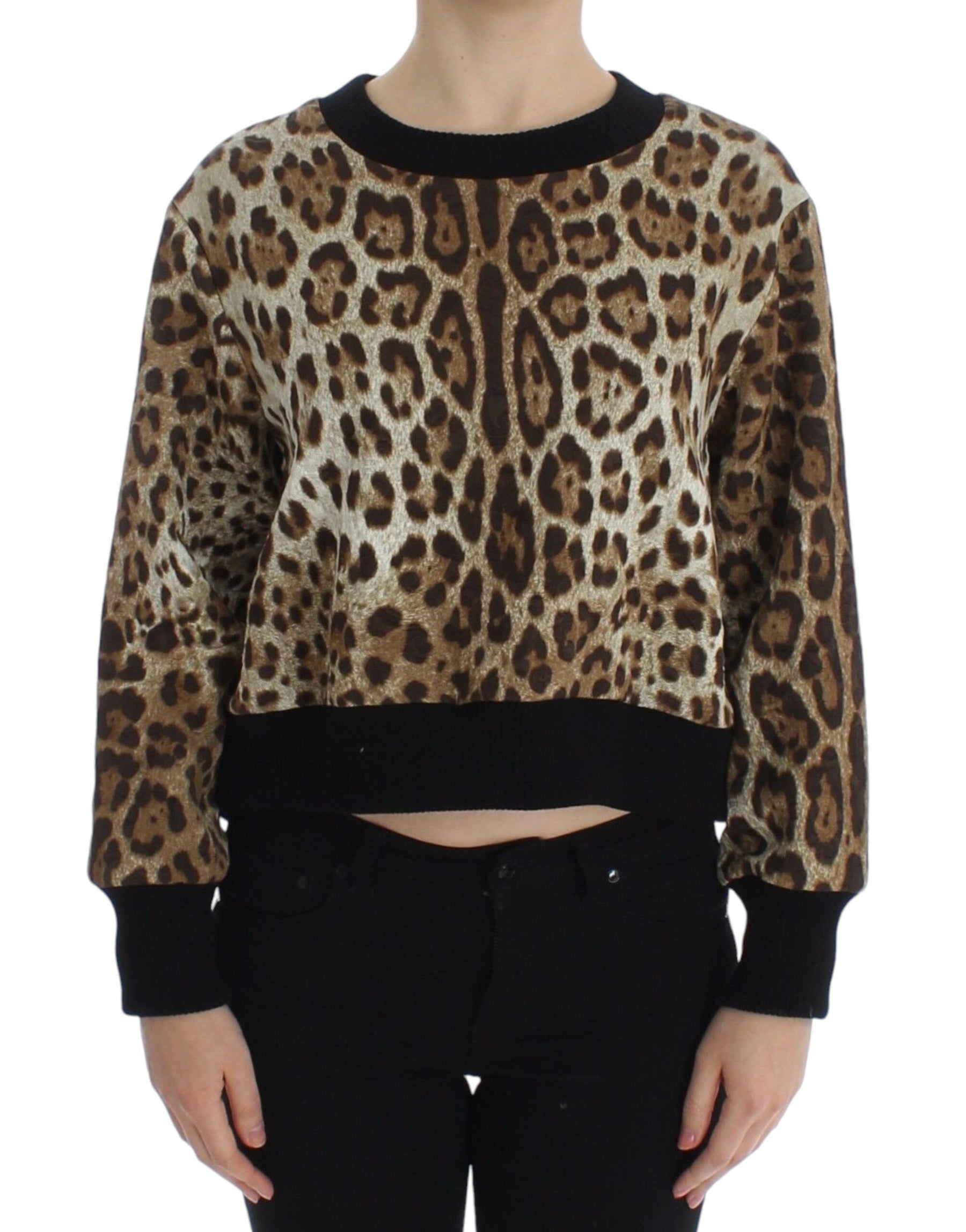 Dolce & Gabbana Leopard Print Crewneck Short Sweater | Regal Royce