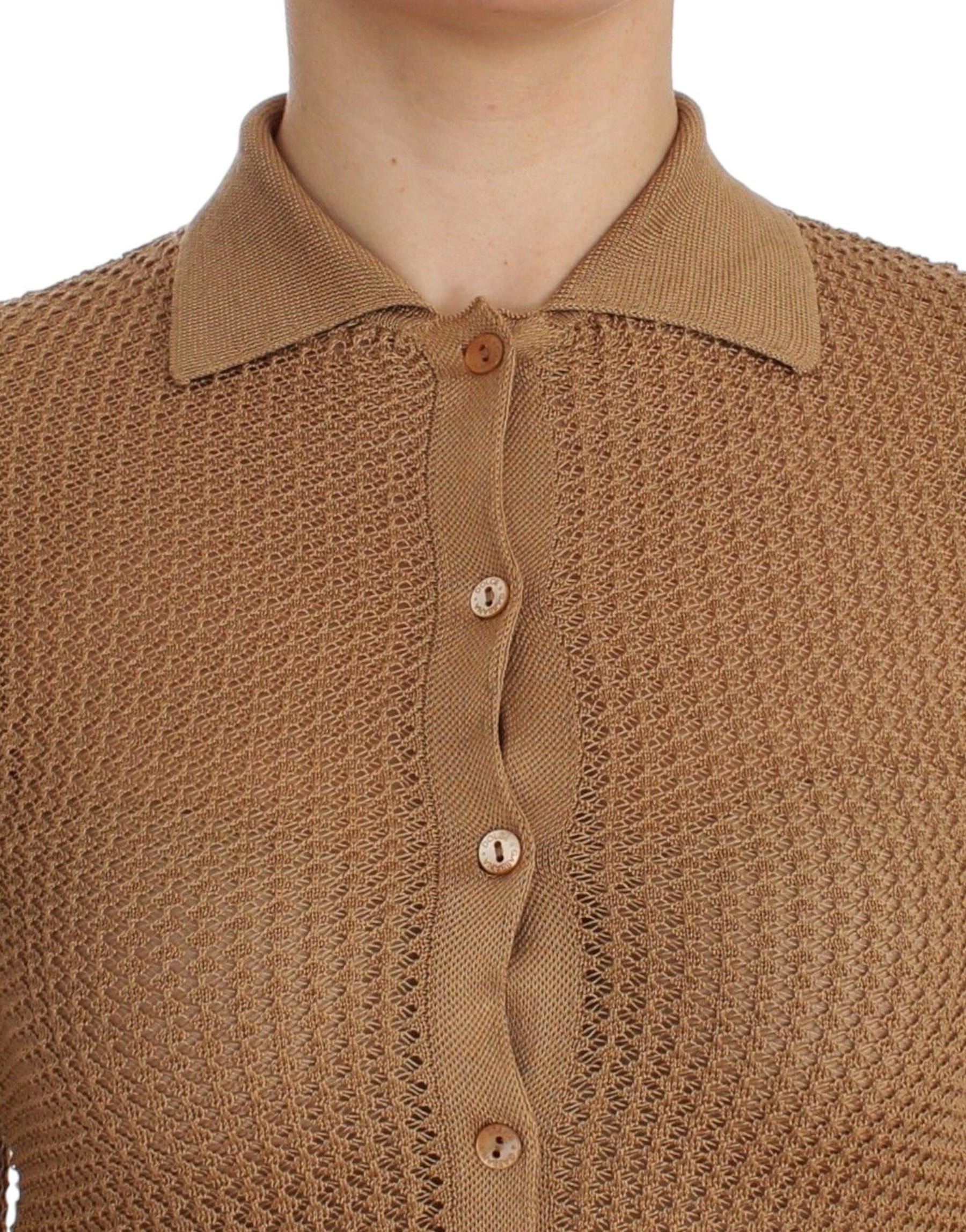 Dolce & Gabbana Beige Knitted Cotton Polo Cardigan Sweater | Regal Royce