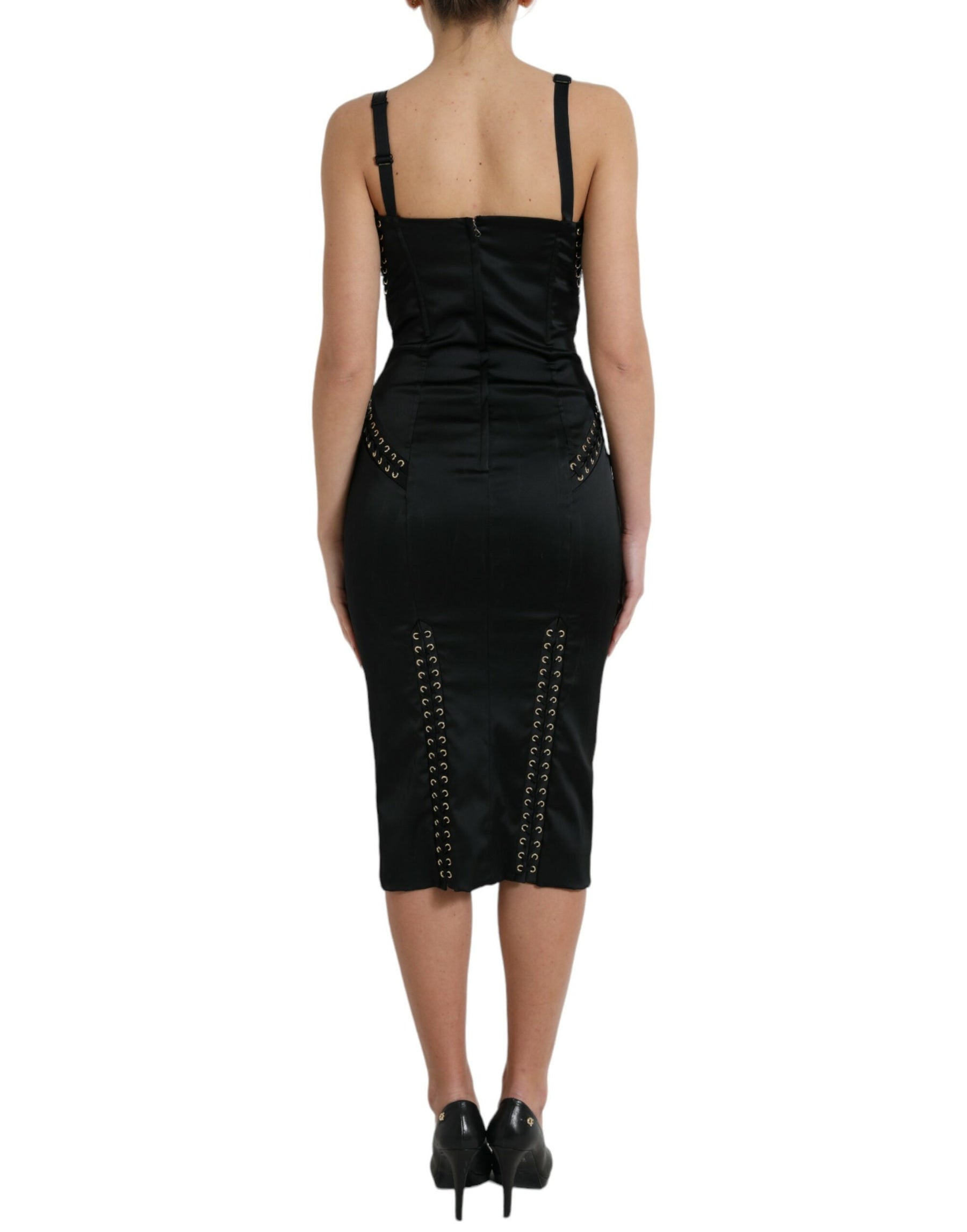 Dolce & Gabbana Black Bustier Corset Lace Bodycon Midi Dress | Regal Royce