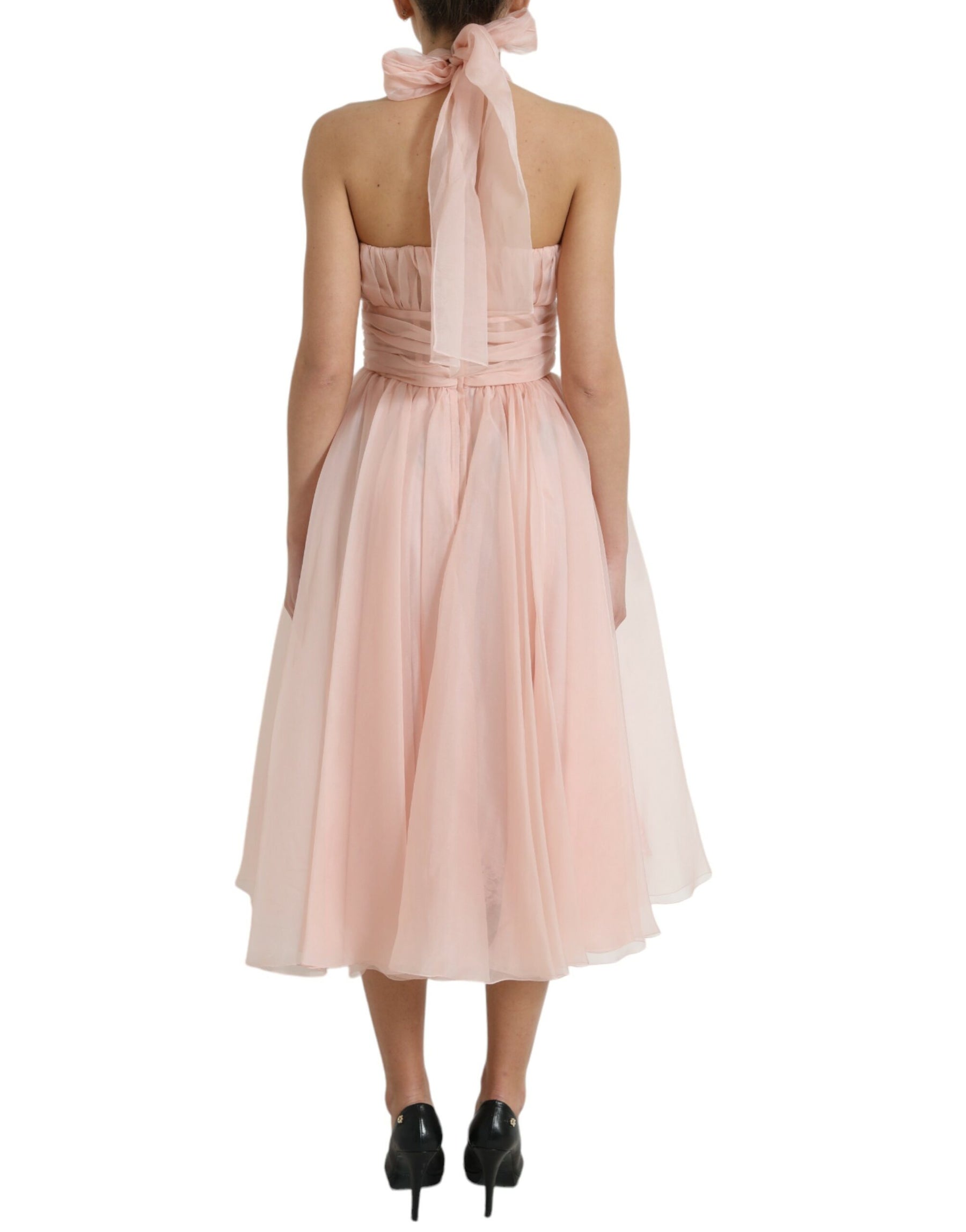 Dolce & Gabbana Pink Silk Chiffon Halter A-line Pleated Midi Dress | Regal Royce