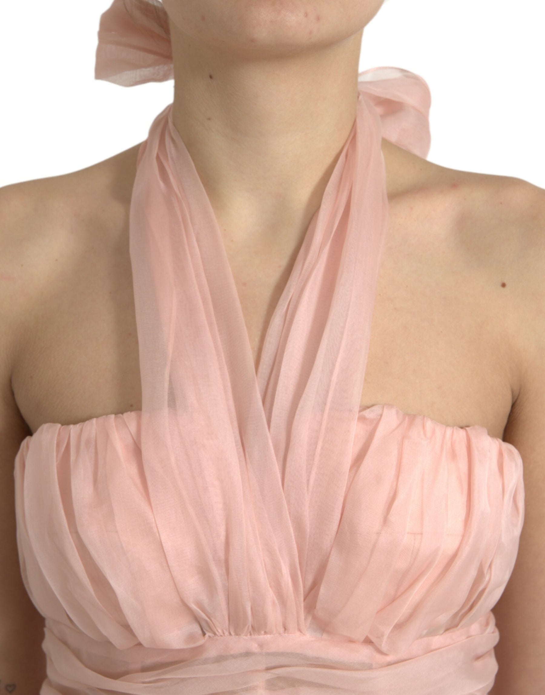 Dolce & Gabbana Pink Silk Chiffon Halter A-line Pleated Midi Dress | Regal Royce