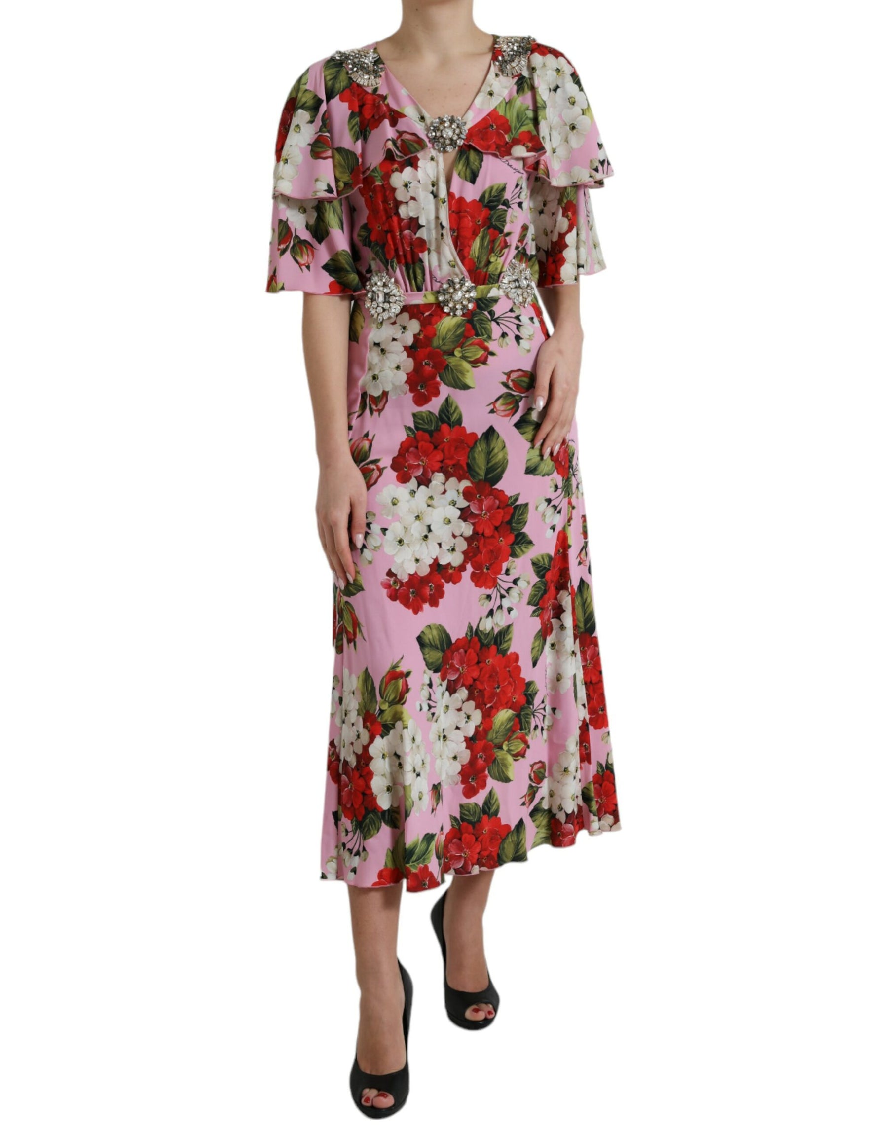 Dolce & Gabbana Multicolor Floral Crystal Embellished A-line Dress | Regal Royce