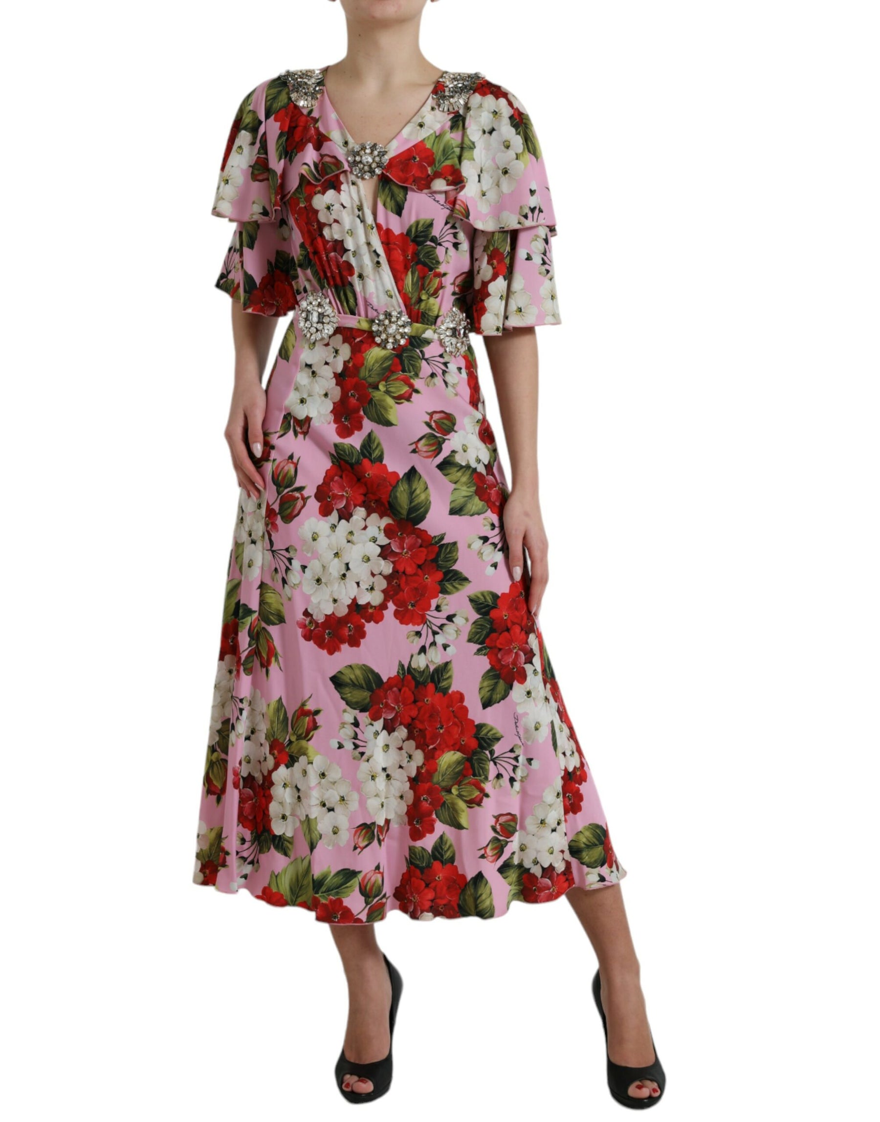 Dolce & Gabbana Multicolor Floral Crystal Embellished A-line Dress | Regal Royce